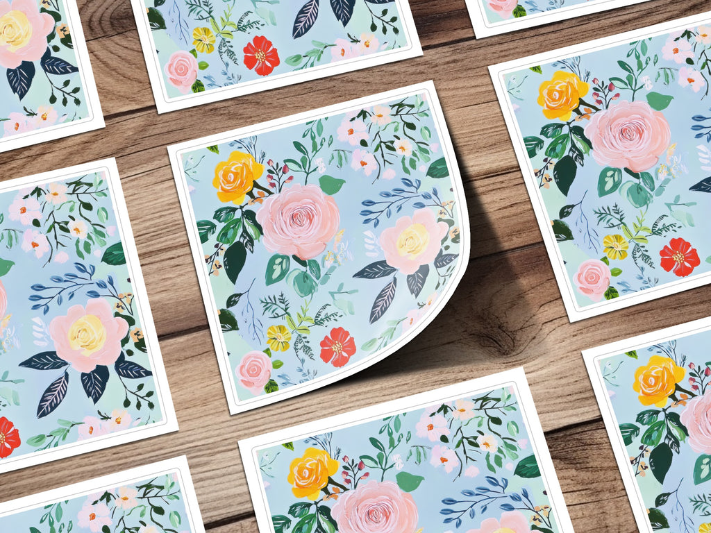 Acrylic Seamless Pattern, Modern Gouache Painted Floral, Blue Floral Digital Paper, Fine Art Floral Print, Fabric Design