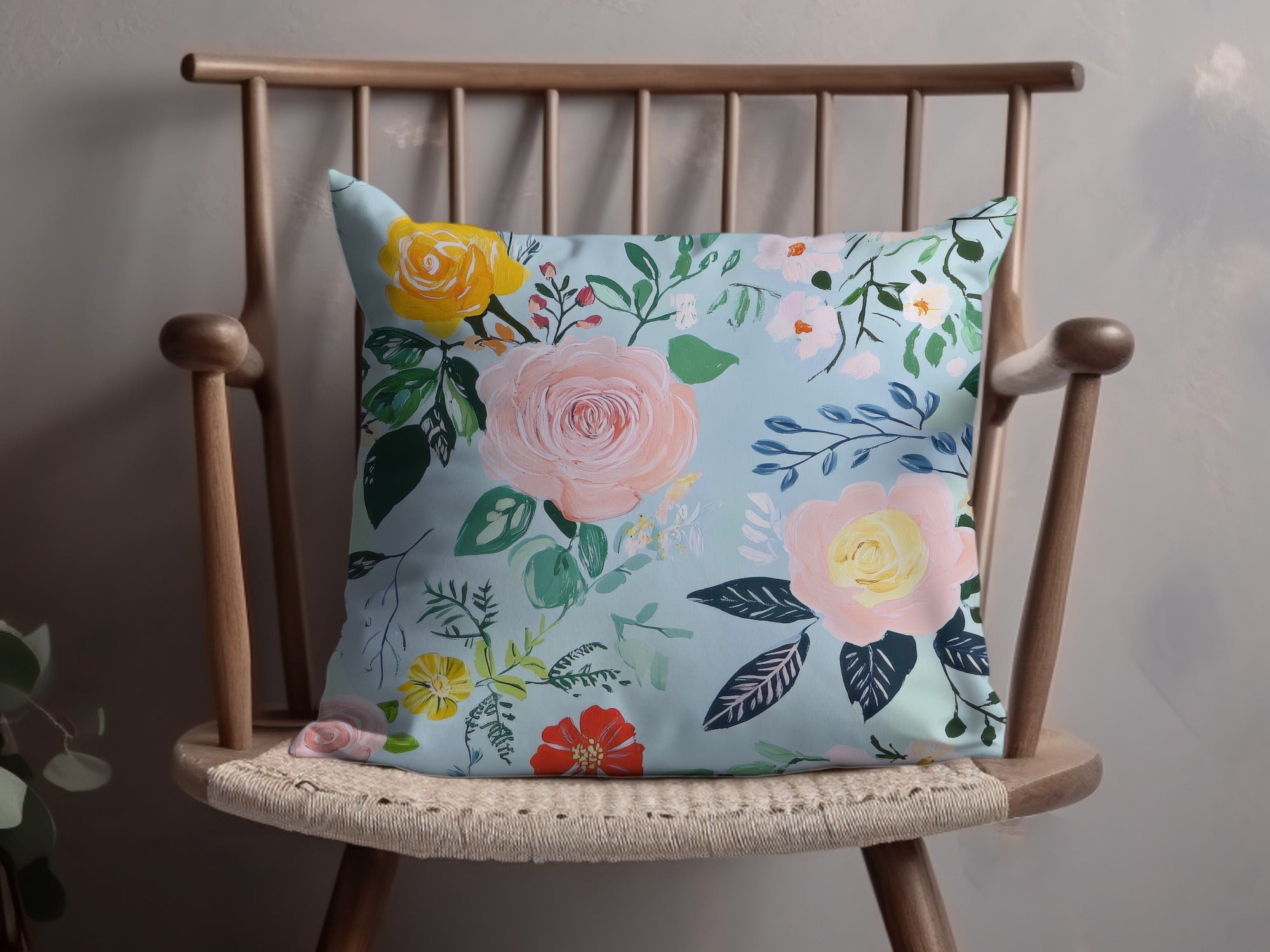 Acrylic Seamless Pattern, Modern Gouache Painted Floral, Blue Floral Digital Paper, Fine Art Floral Print, Fabric Design