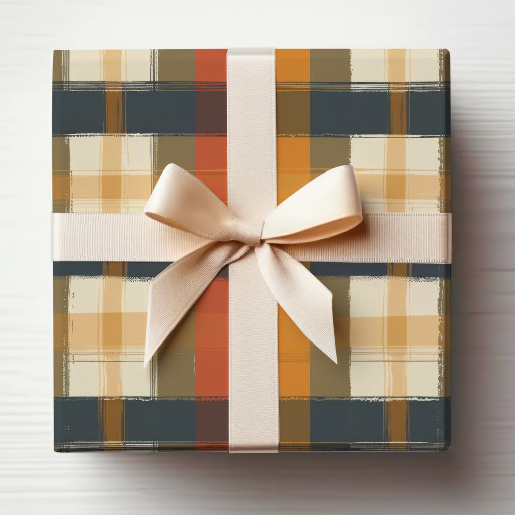 Plaid Patterned Gift Wrapped Box with Bow Gift Wrapping