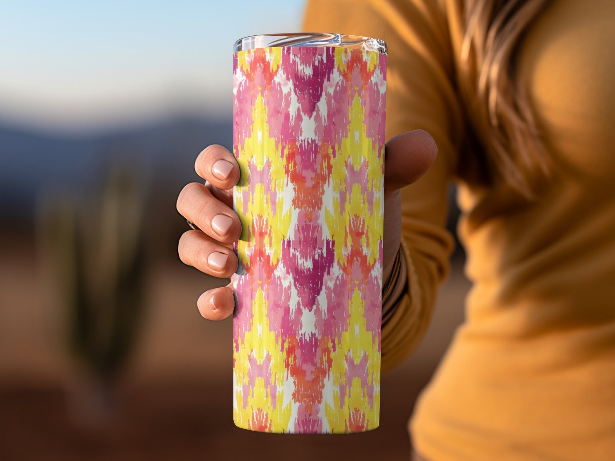 Vibrant Pink Yellow Abstract Pattern Tumbler