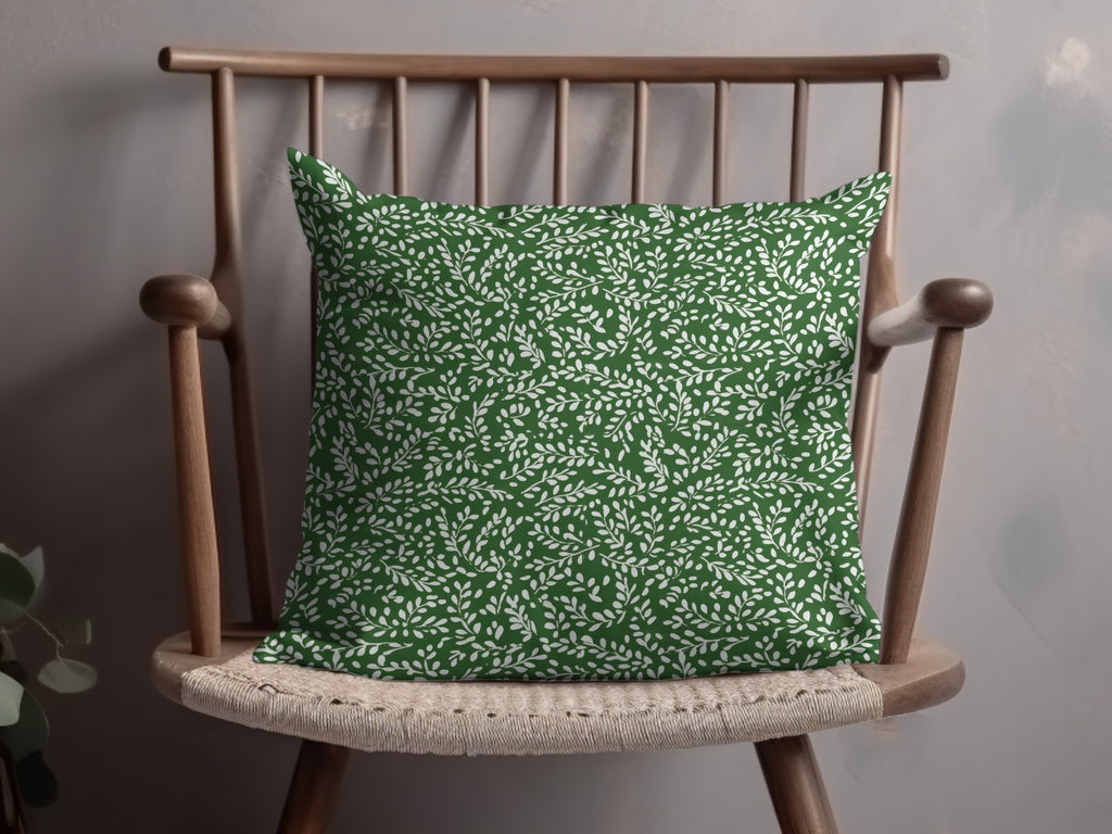 Green and White Leaf Pattern Decorative Pillow Cover