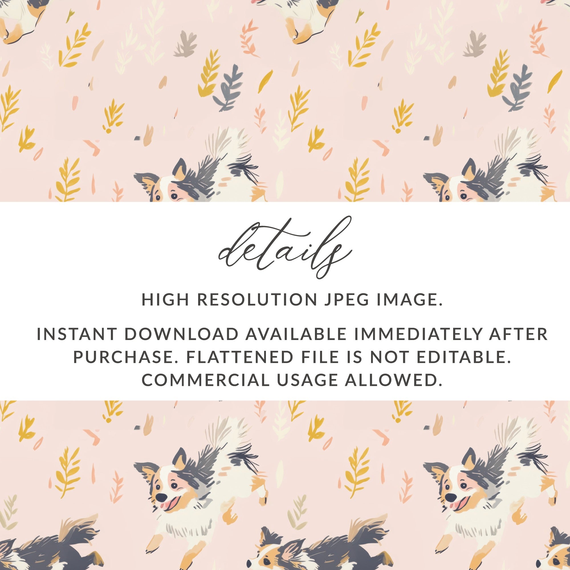 Papillon Dog Digital Seamless Pattern, Cute Puppy Floral Design, Pet Lover Gift, Animal Repeat Pattern, Digital Download