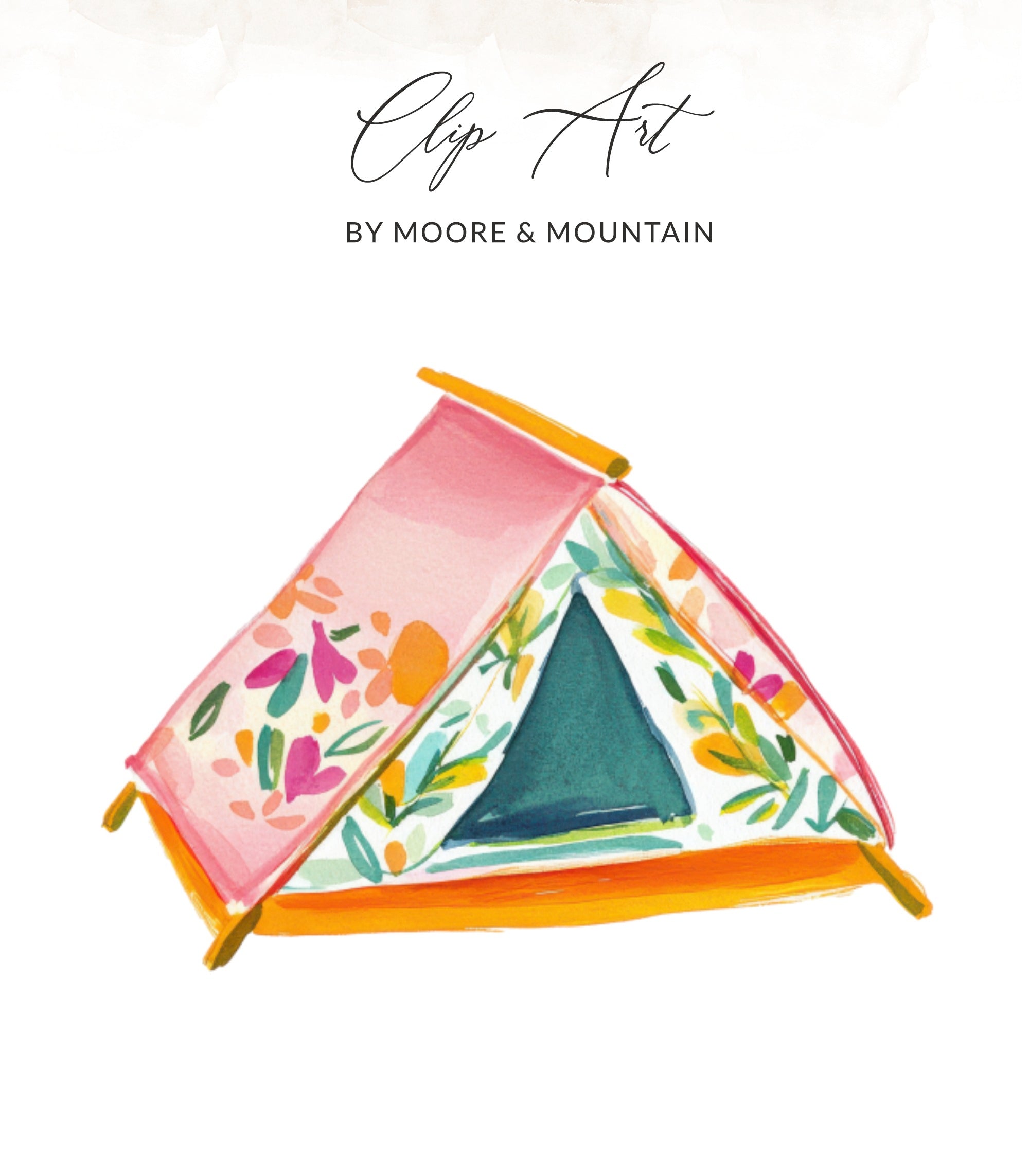 Watercolor tent with floral pattern, "Clip Art" by Moore & Mountain.