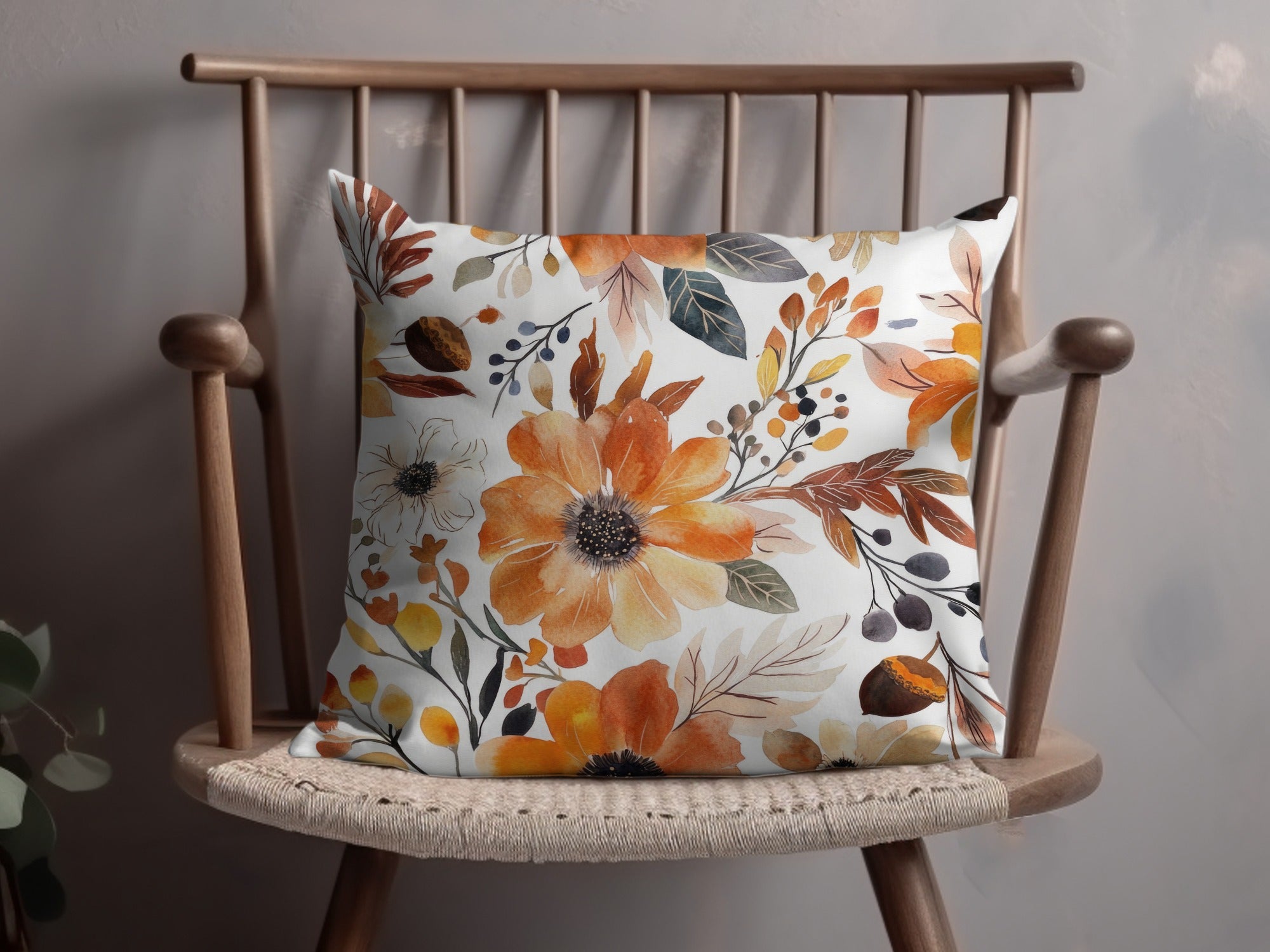 Autumn Floral Print Throw Pillow for Home Decor