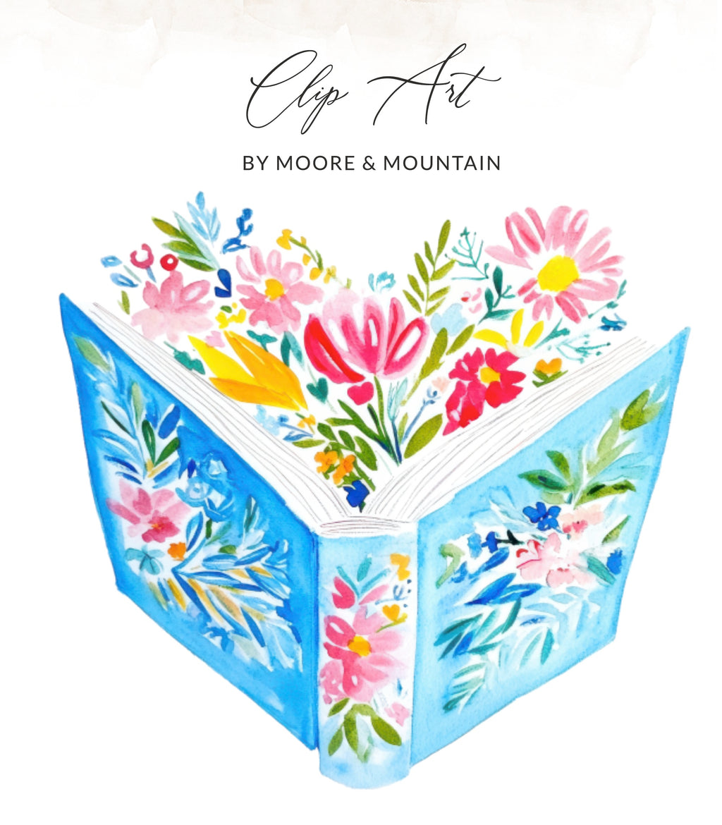 Open book with colorful floral illustrations spilling from pages.