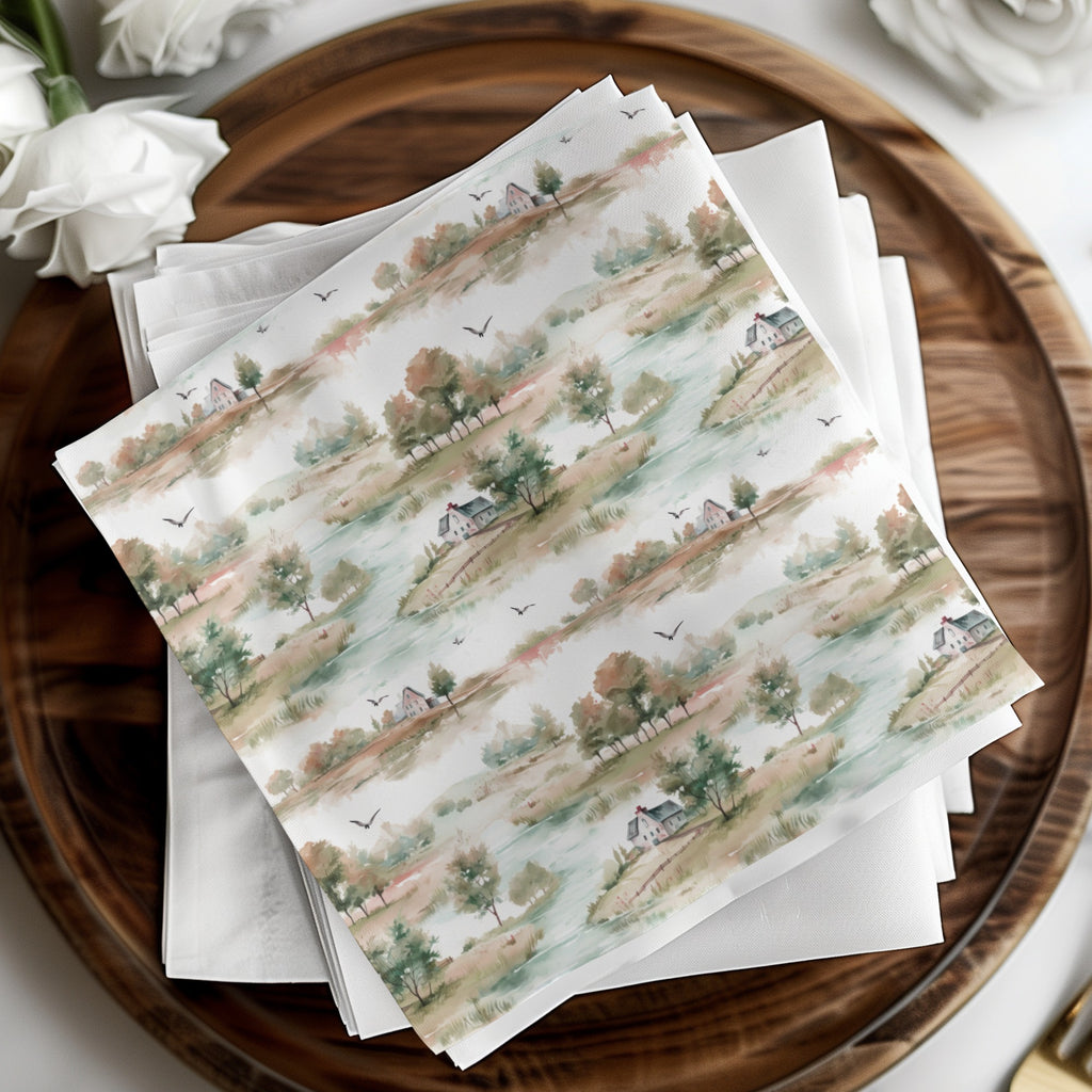 Scenic Countryside Design Napkins for Elegant Table Setting