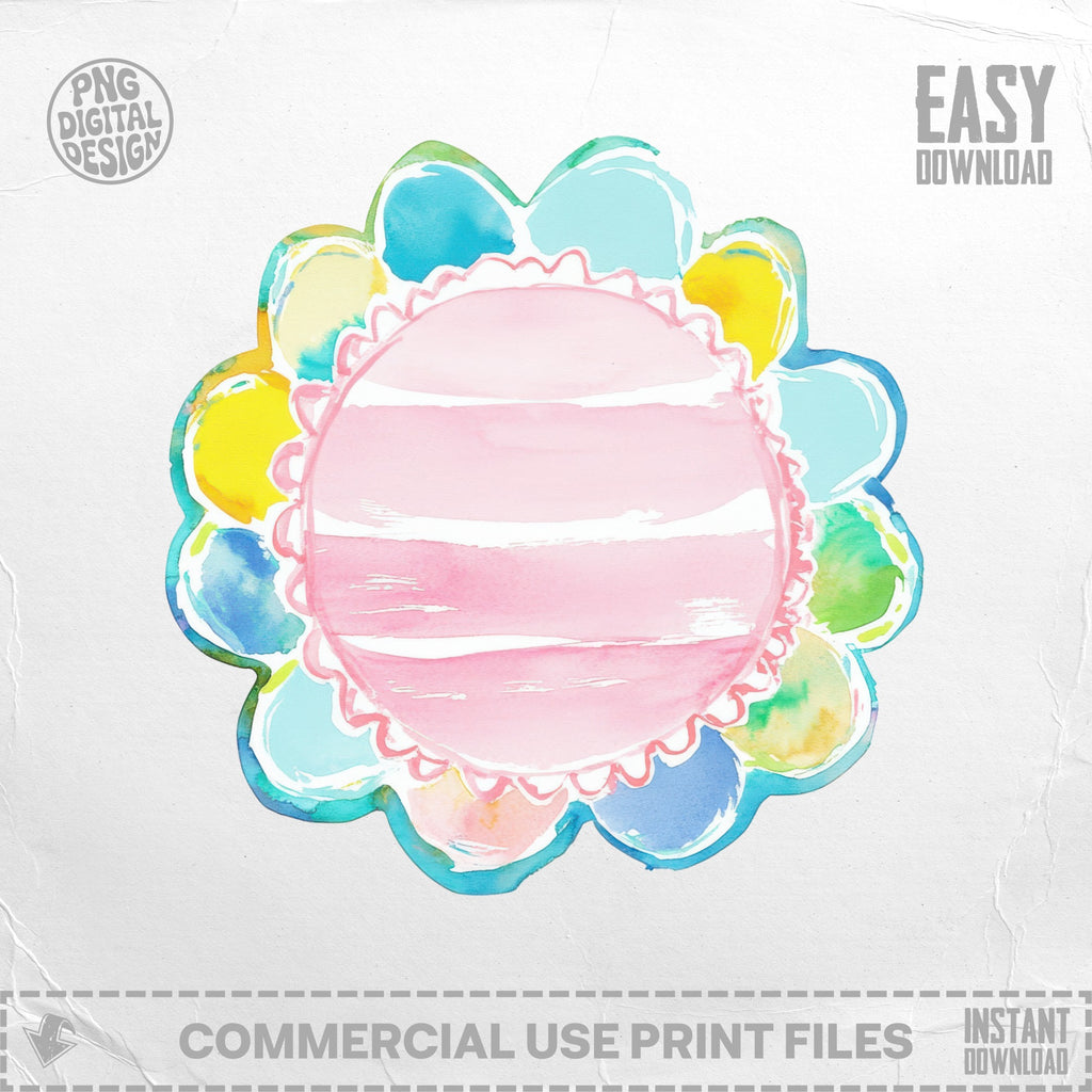 Watercolor flower graphic with pink center, colorful petals, and "Easy Download" text.