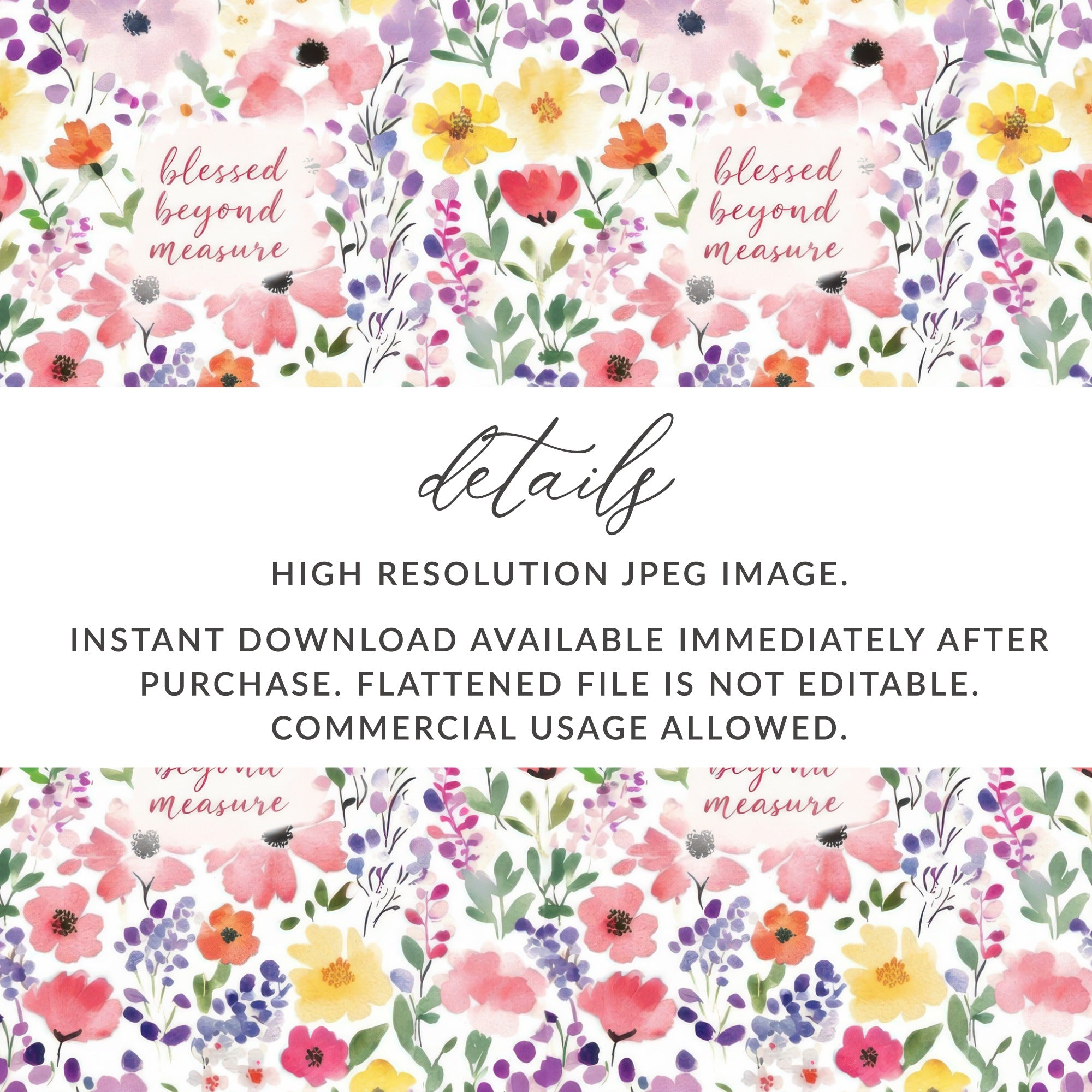 Blessed Beyond Measure Floral JPEG Instant Download