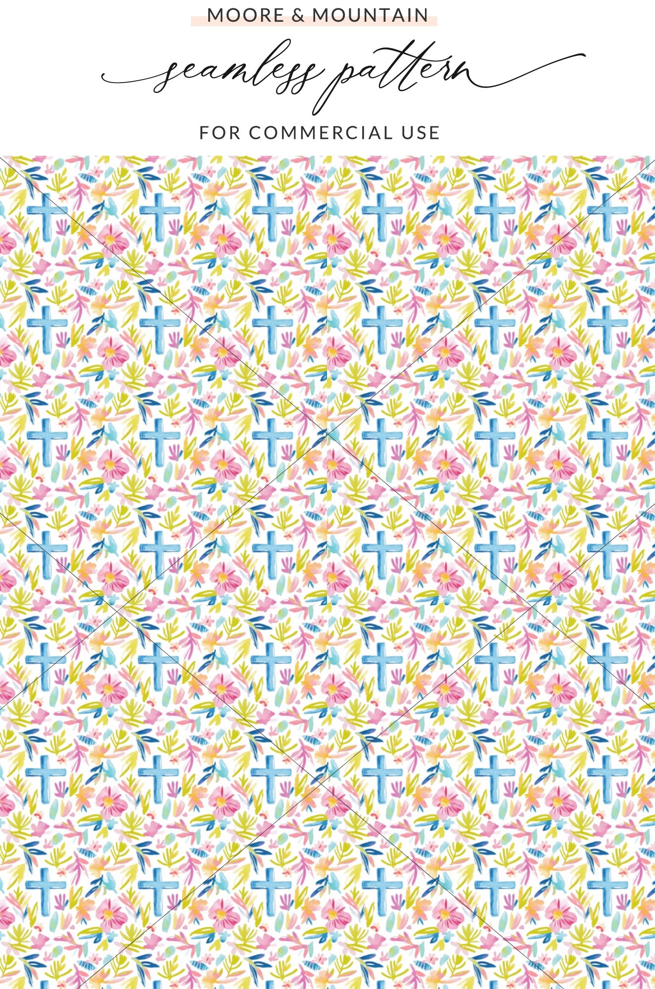 Floral Cross Seamless Pattern for Commercial Use