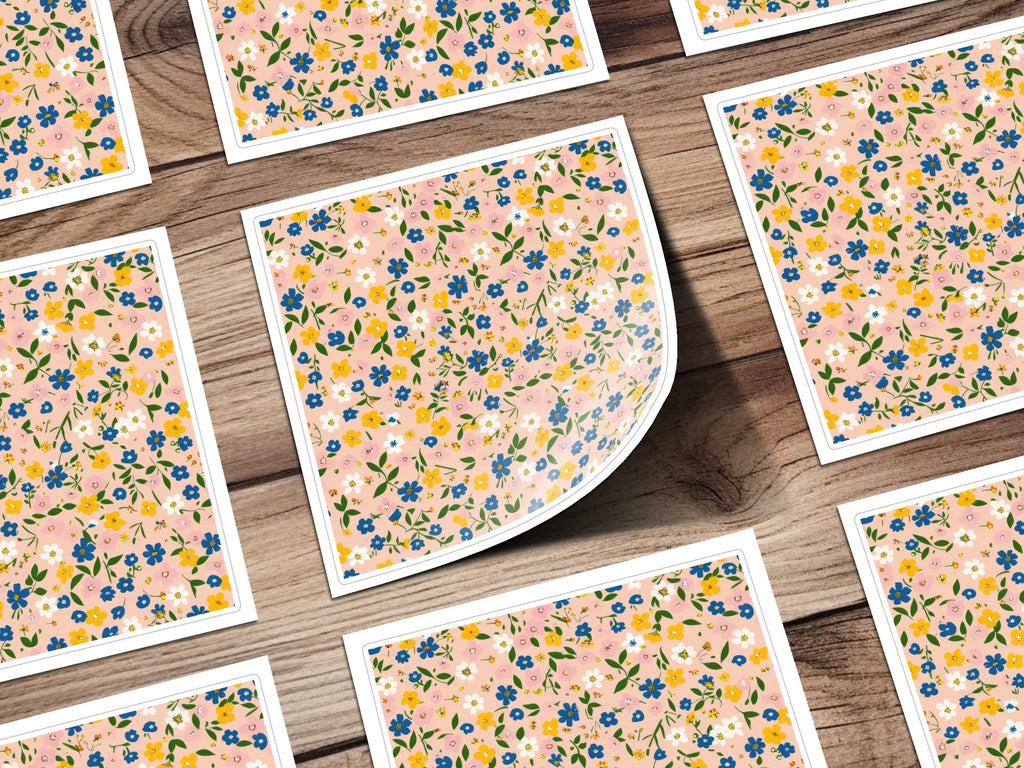 Floral Patterned Square Sticker Sheet Set for Crafting