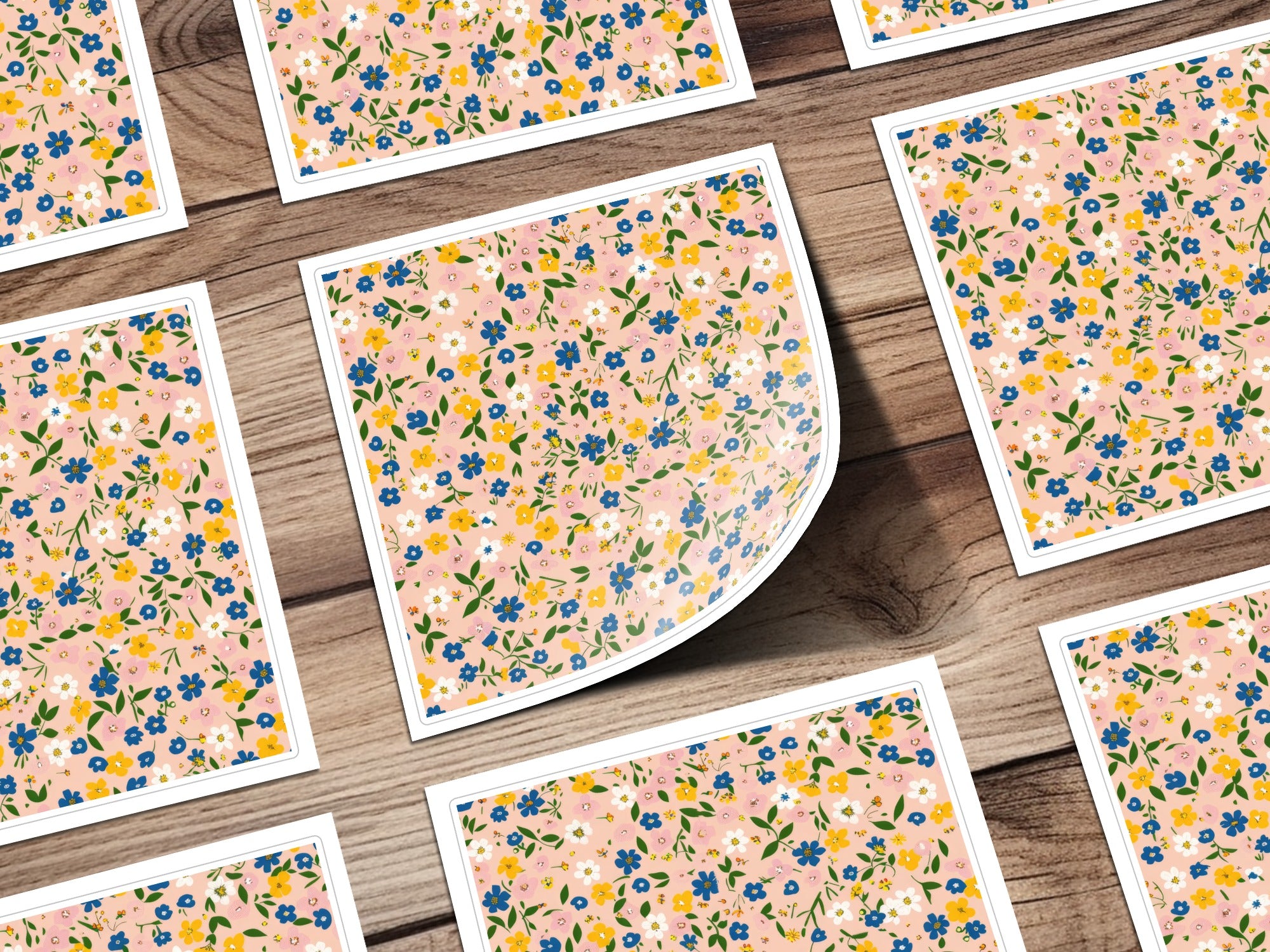 Floral Patterned Square Sticker Sheet Set for Crafting