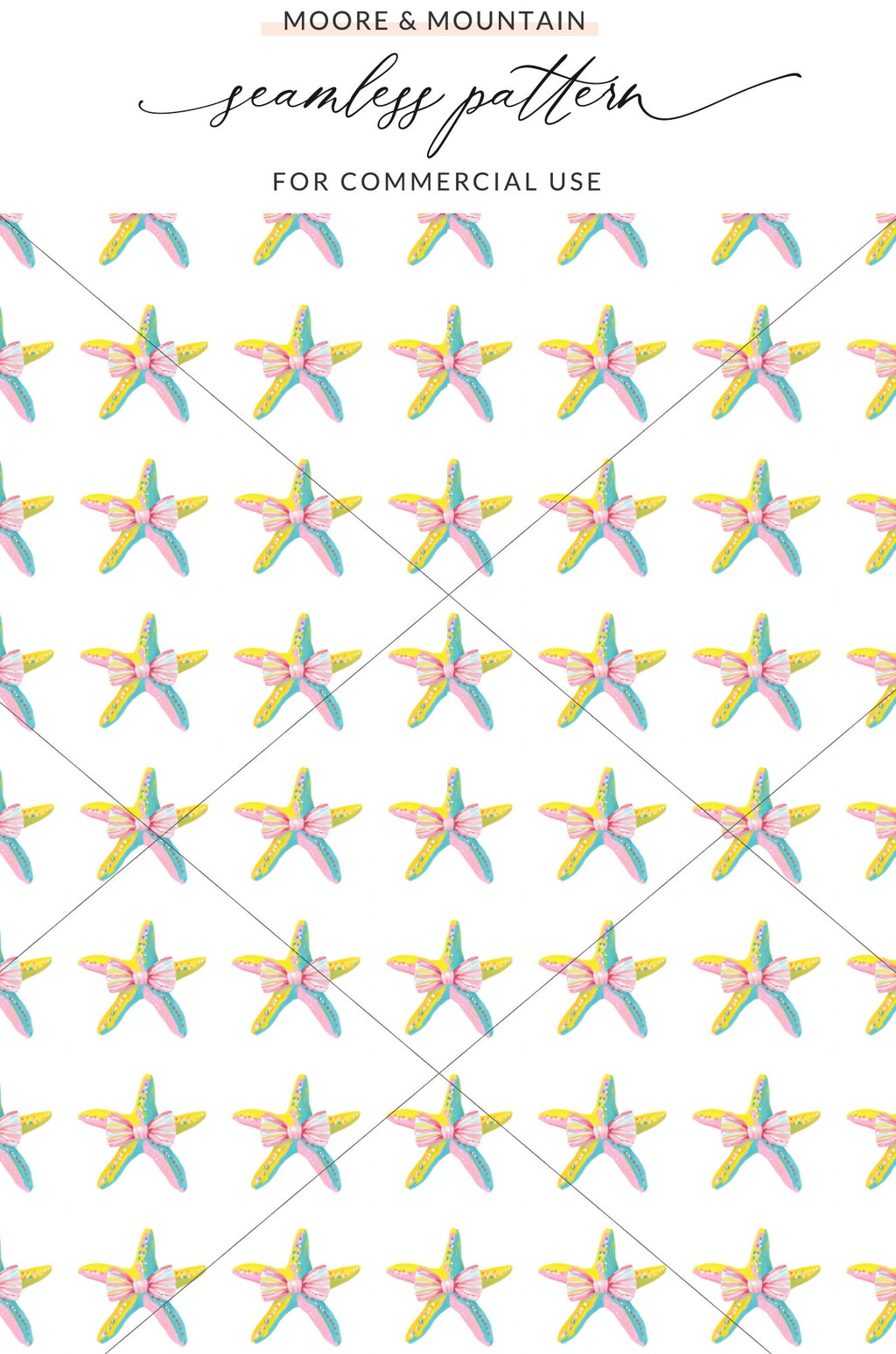 Starfish Bows Pink Blue Yellow Seamless Pattern product type
starfish pattern
seamless design
commercial use
ocean theme
marine life
pink starfish
blue starfish
yellow starfish
pastel colors
cute design
bow accent
beach theme
summer vibes
underwater art
aquatic decor
kids print
nursery design
digital paper
repeating pattern
sea creature