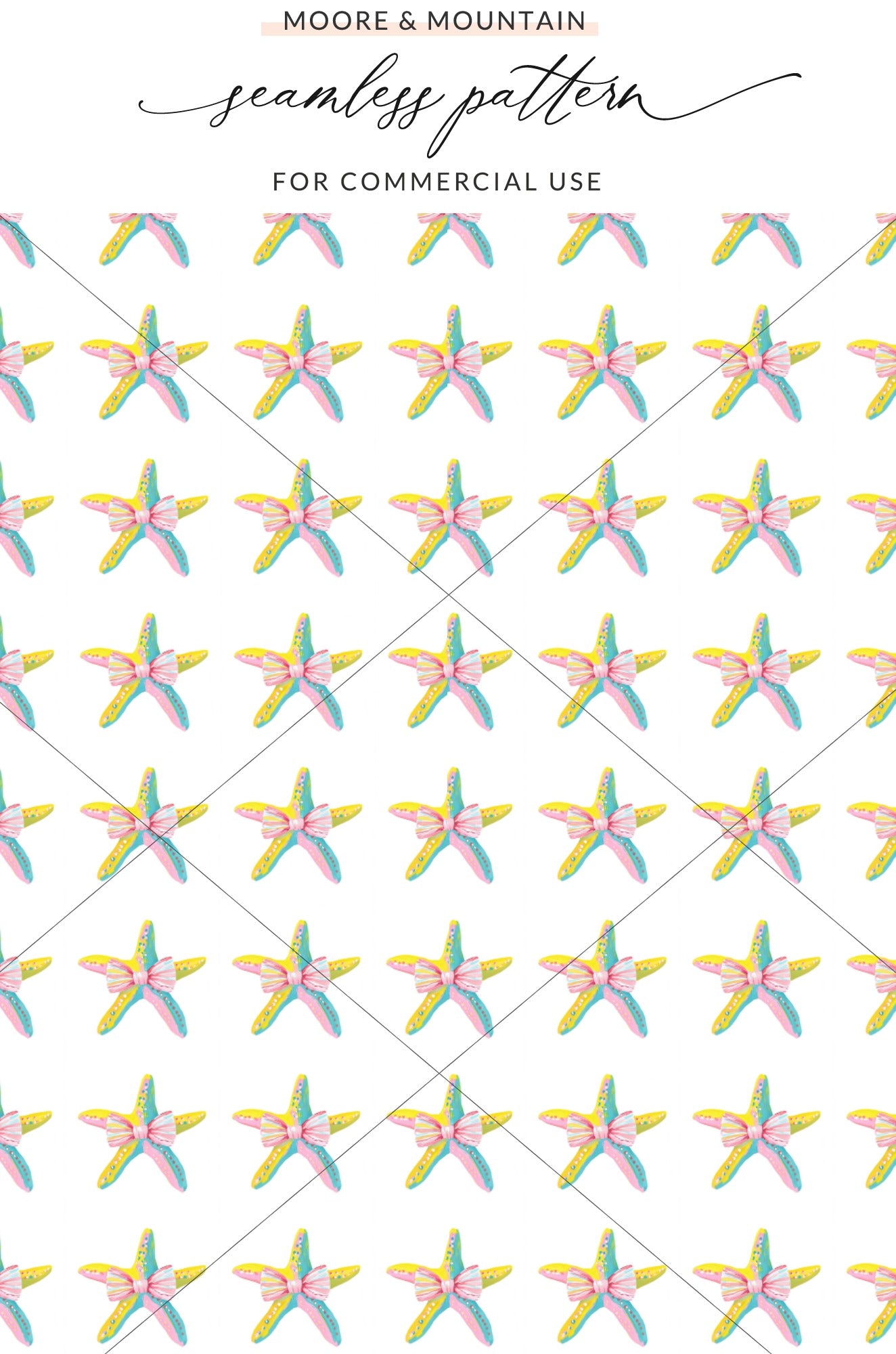 Starfish Bows Pink Blue Yellow Seamless Pattern product type
starfish pattern
seamless design
commercial use
ocean theme
marine life
pink starfish
blue starfish
yellow starfish
pastel colors
cute design
bow accent
beach theme
summer vibes
underwater art
aquatic decor
kids print
nursery design
digital paper
repeating pattern
sea creature