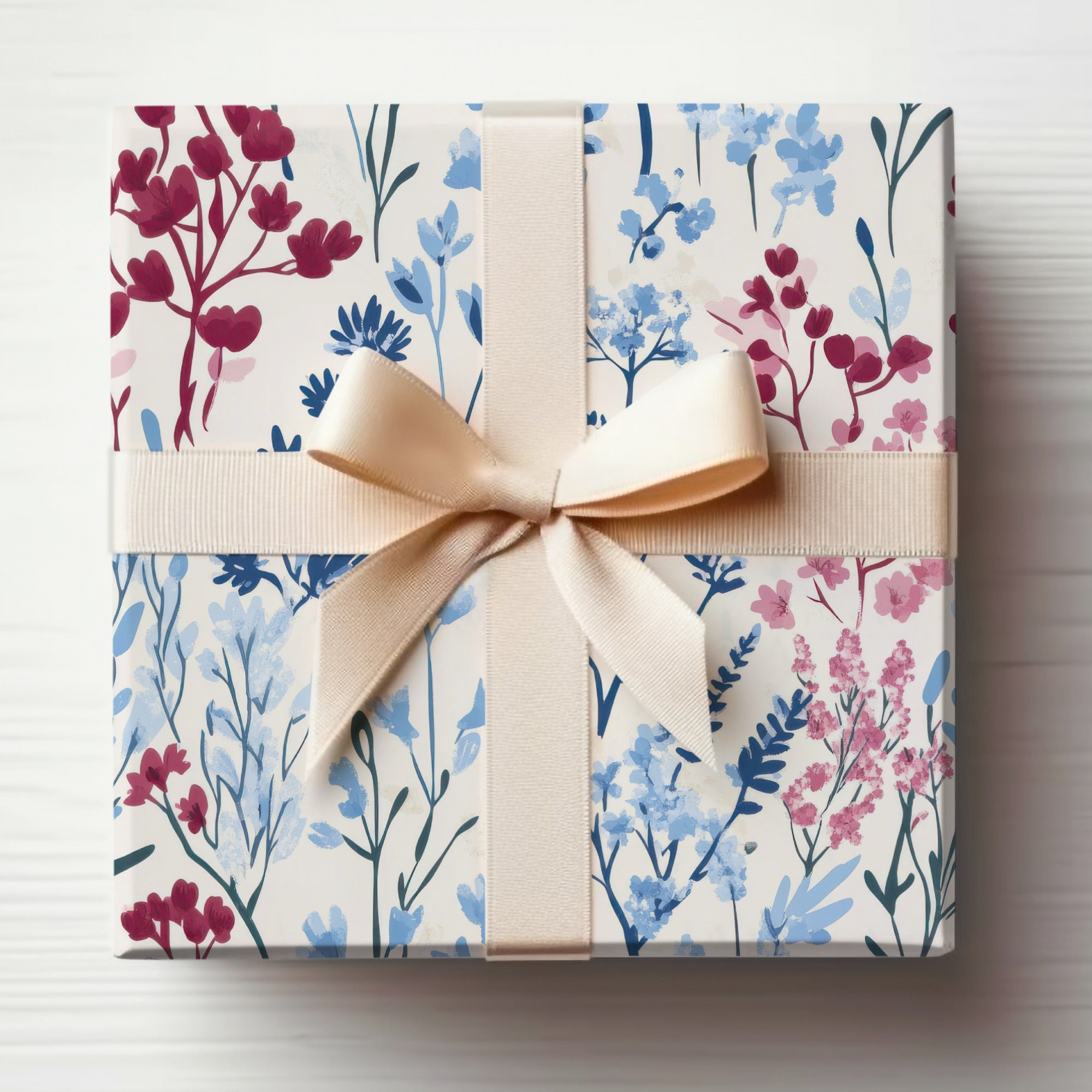 Elegant Floral Gift Box with Ribbon Gift Wrapping