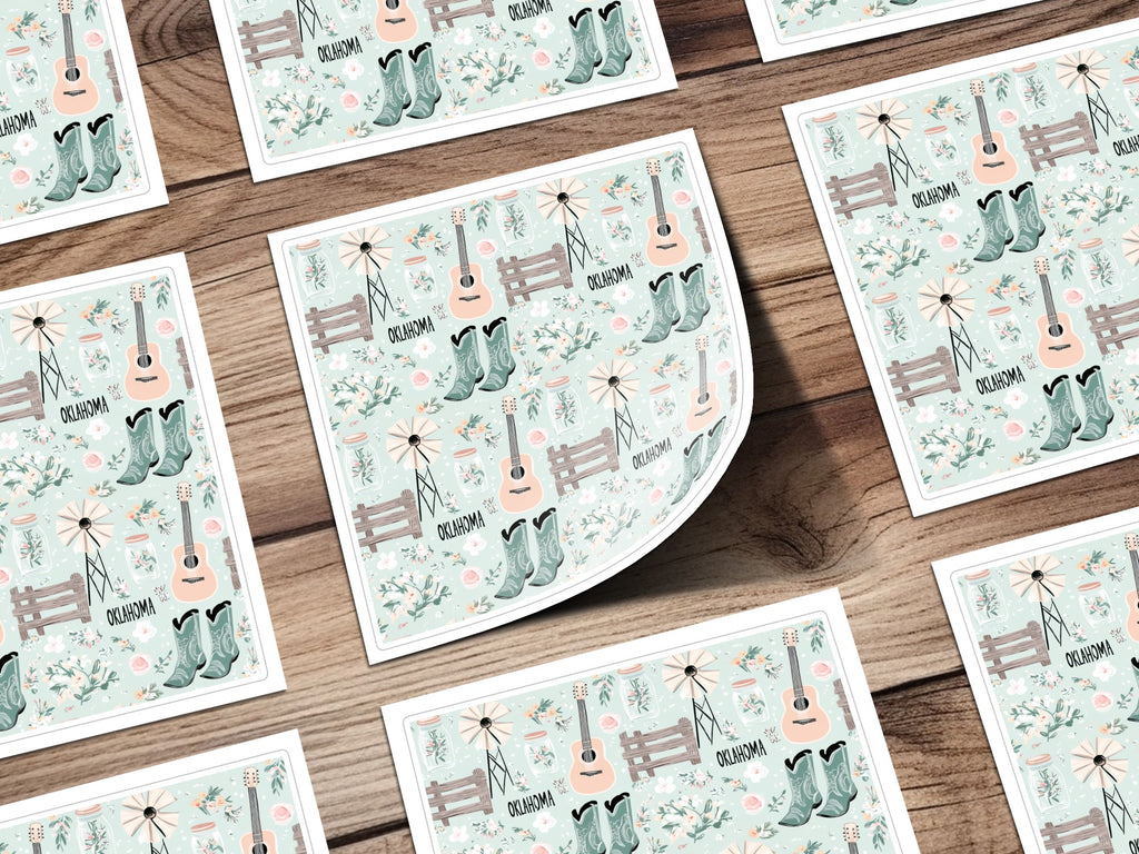 Oklahoma Country Music and Boots Sticker Sheet
