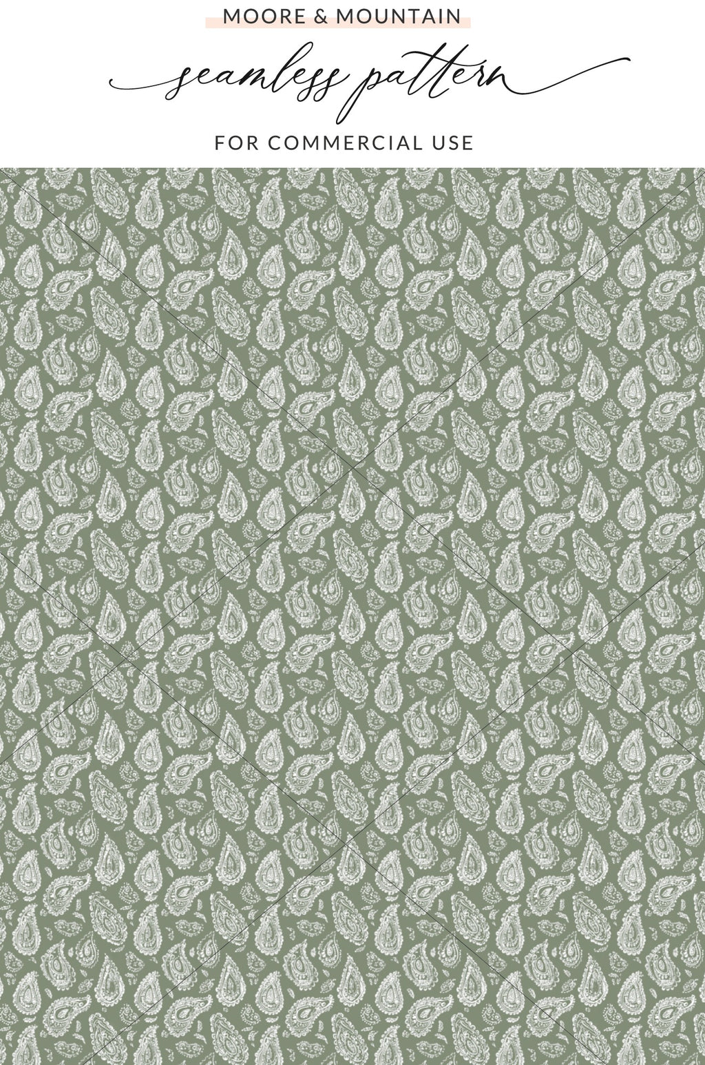 Green and White Paisley Seamless Pattern for Commercial Use