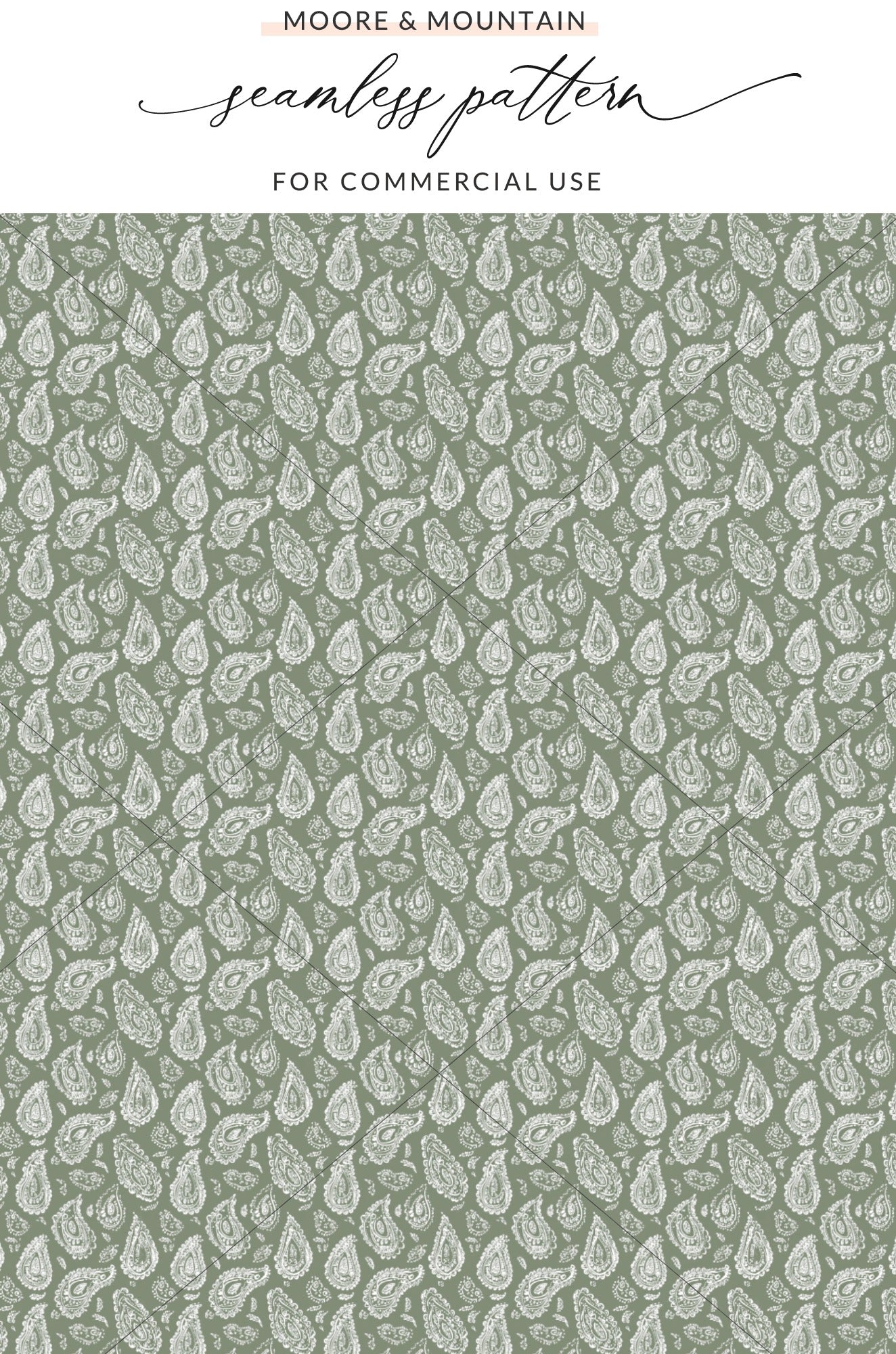Green and White Paisley Seamless Pattern for Commercial Use