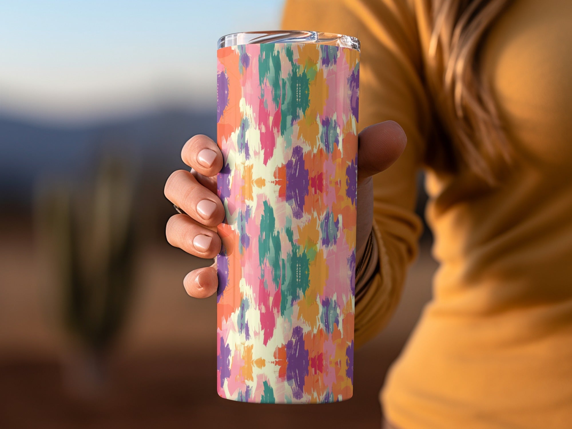 Colorful Abstract Patterned Tumbler for On-the-Go Beverages