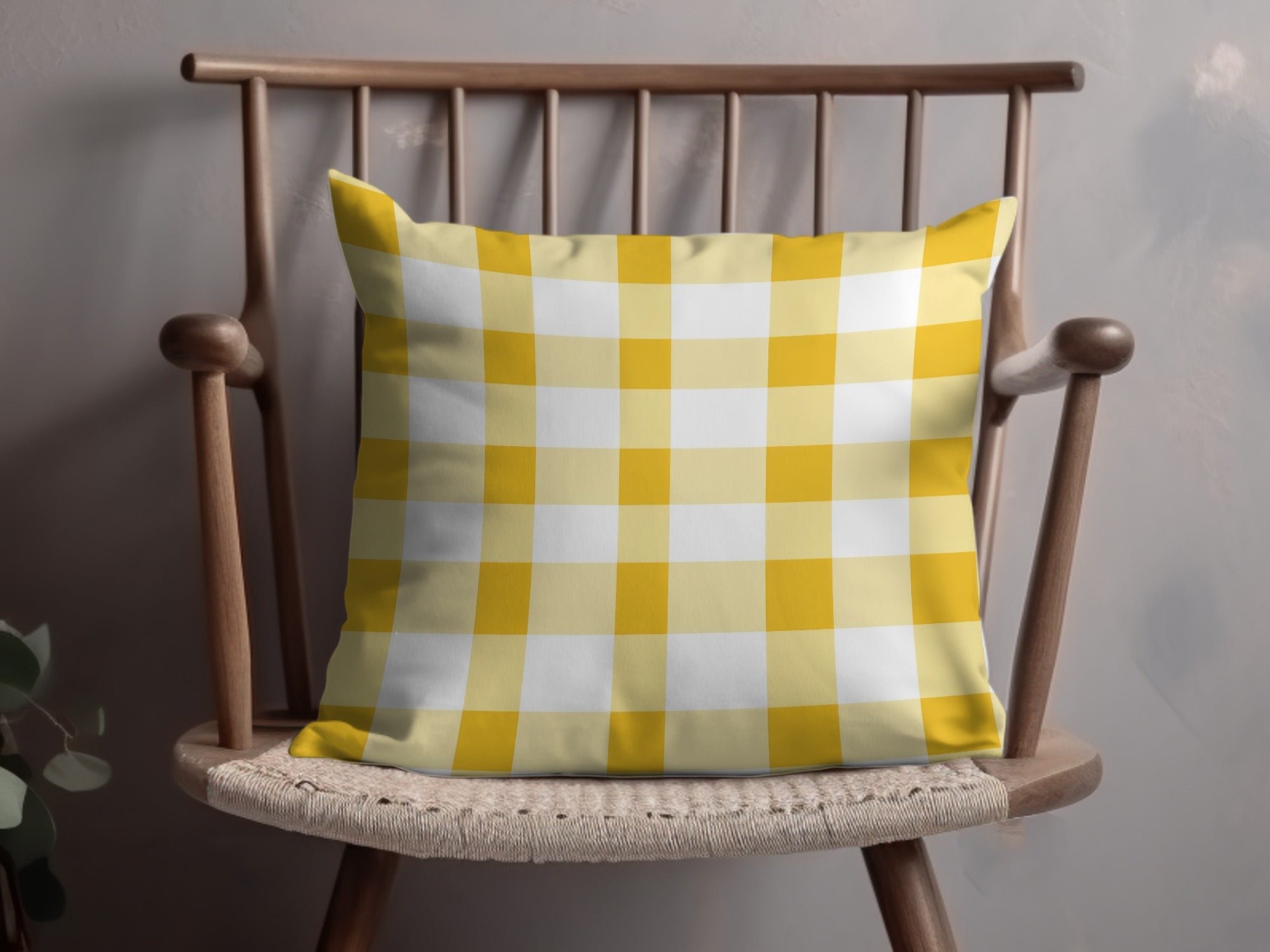 Yellow and White Checkerboard Pattern Pillow Product