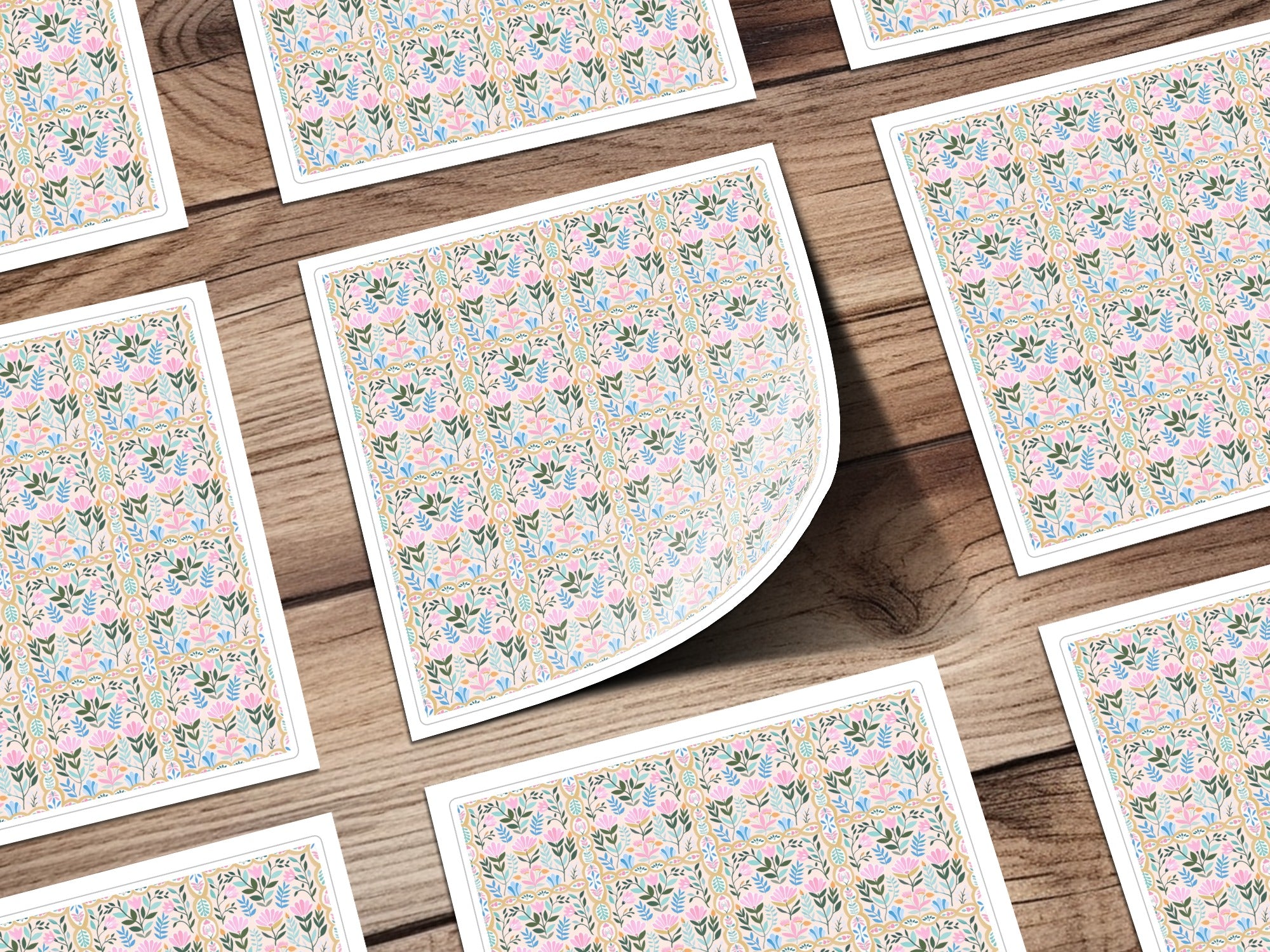 Pretty Pink Blue Floral Leaf Design Ornate Pattern product type
