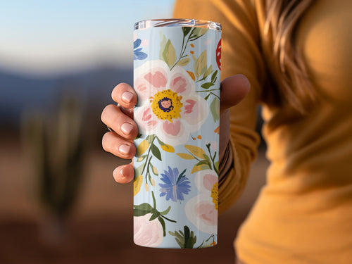 Abstract Floral Seamless Pattern, Blue, Modern Gouache Painted, Digital Paper, Floral Pattern, Flower Print, Fruit Pattern, Digital