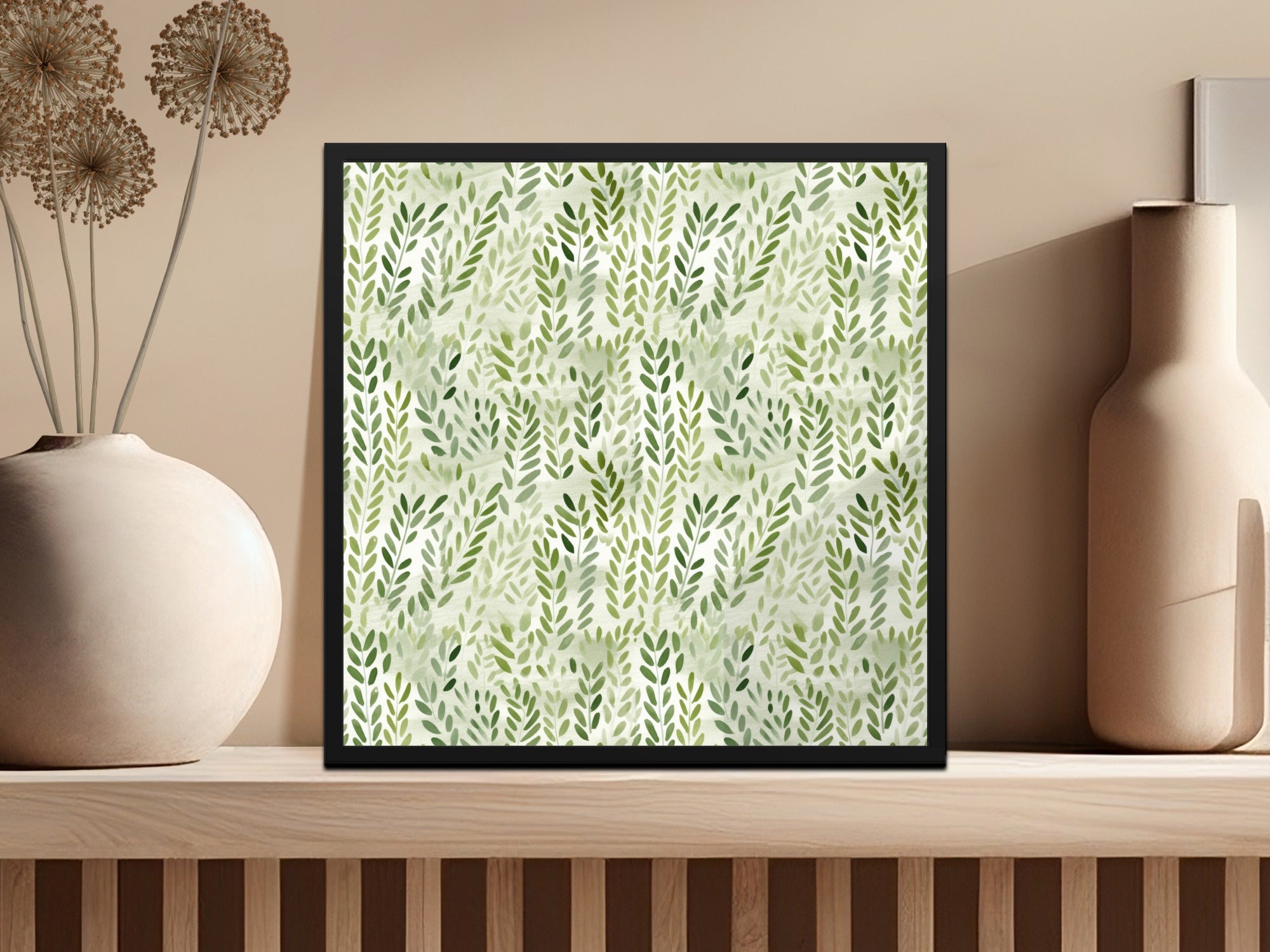 Stylish Green Leaf Pattern Decorative Art Print