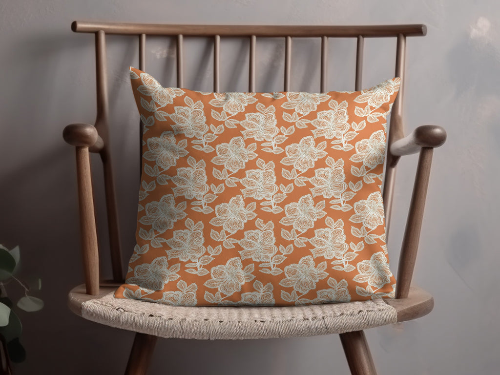 Elegant Floral Pattern Orange Throw Pillow Decor
