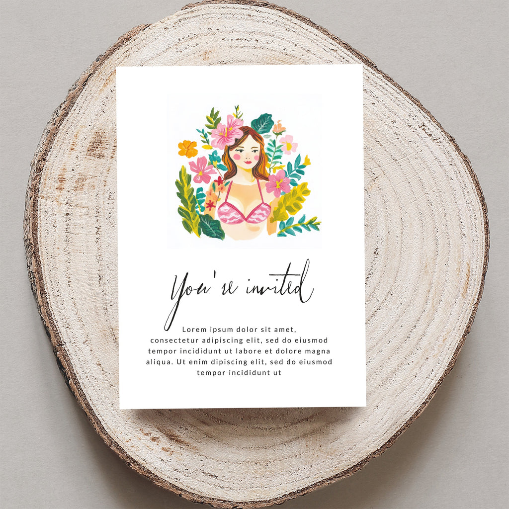 Invitation with floral illustration and placeholder text.