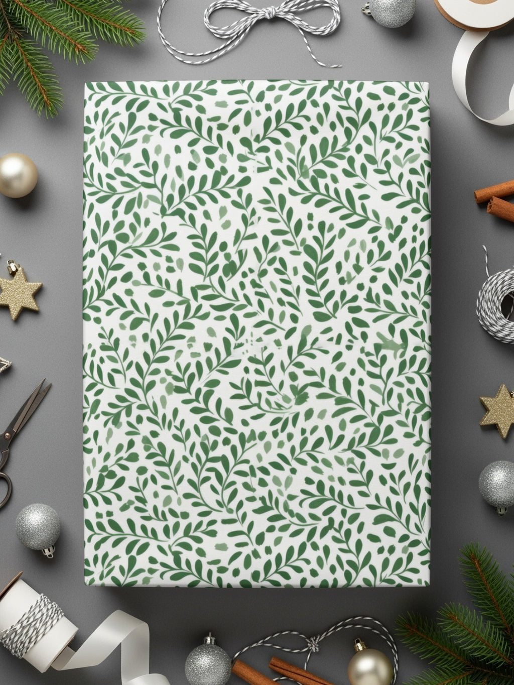 Elegant Green Leaf Patterned Wrapping Paper Design