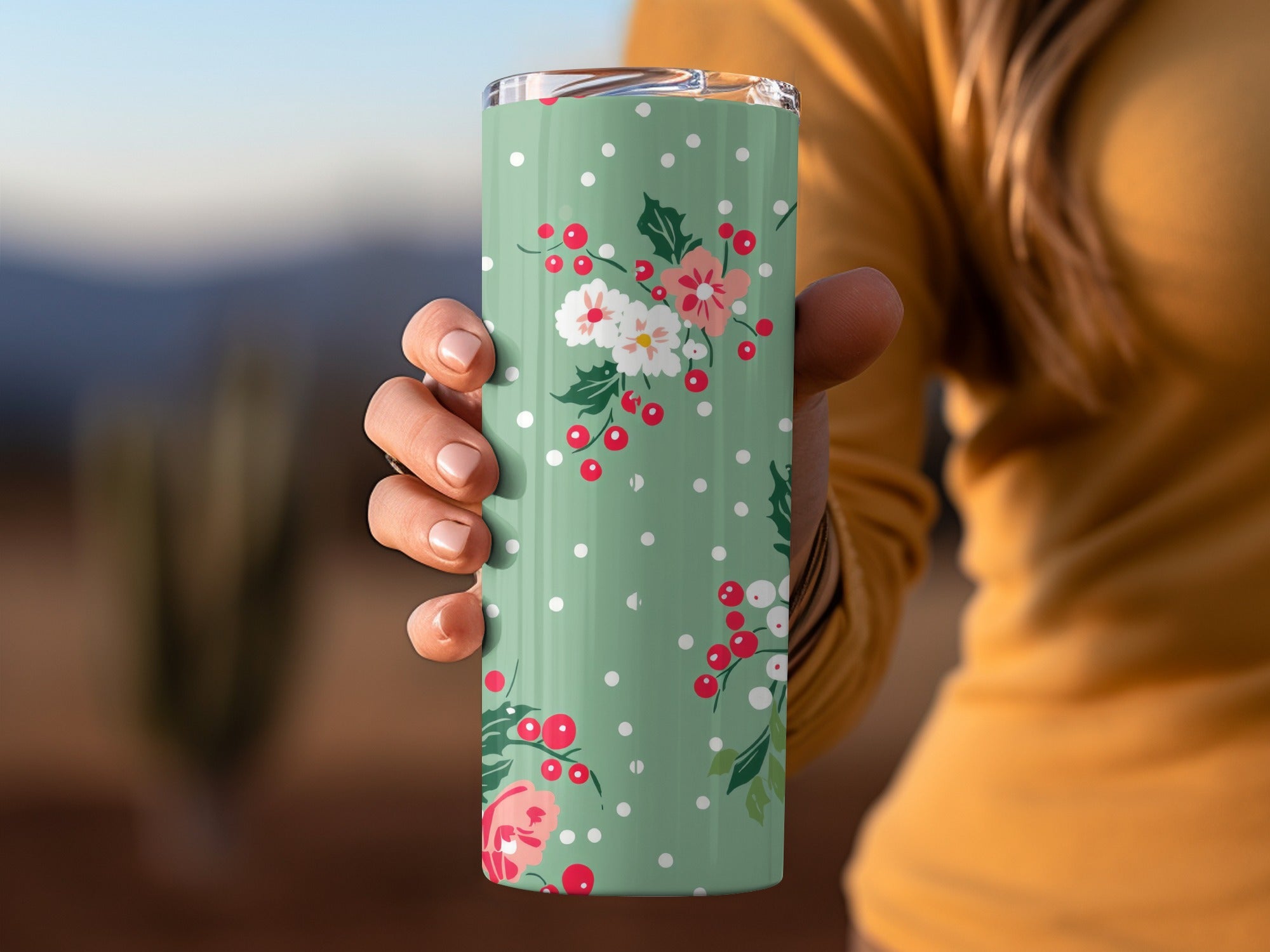Floral and Polka Dot Design Travel Mug Product