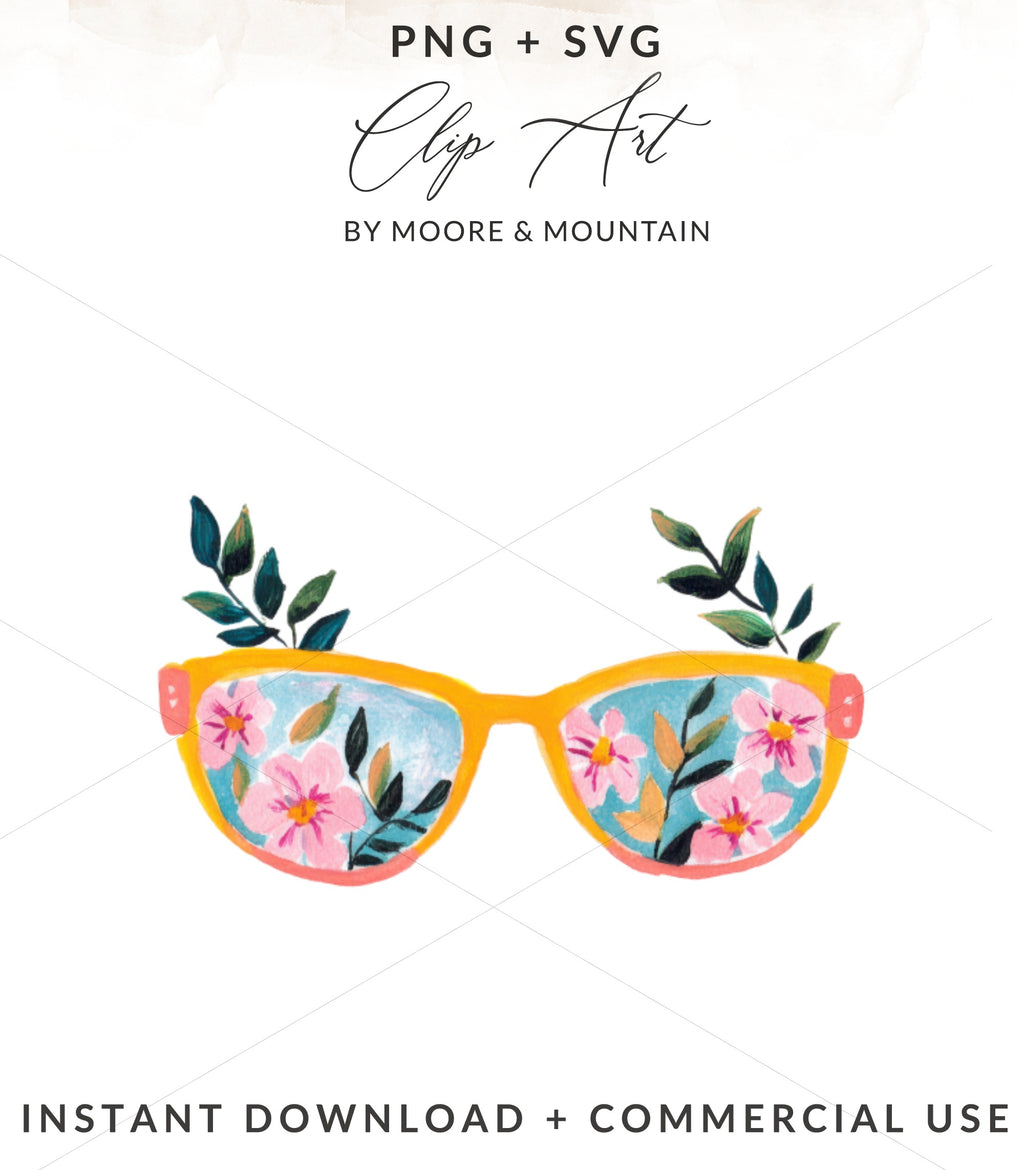 Pink and yellow floral pattern reflected in sunglasses.