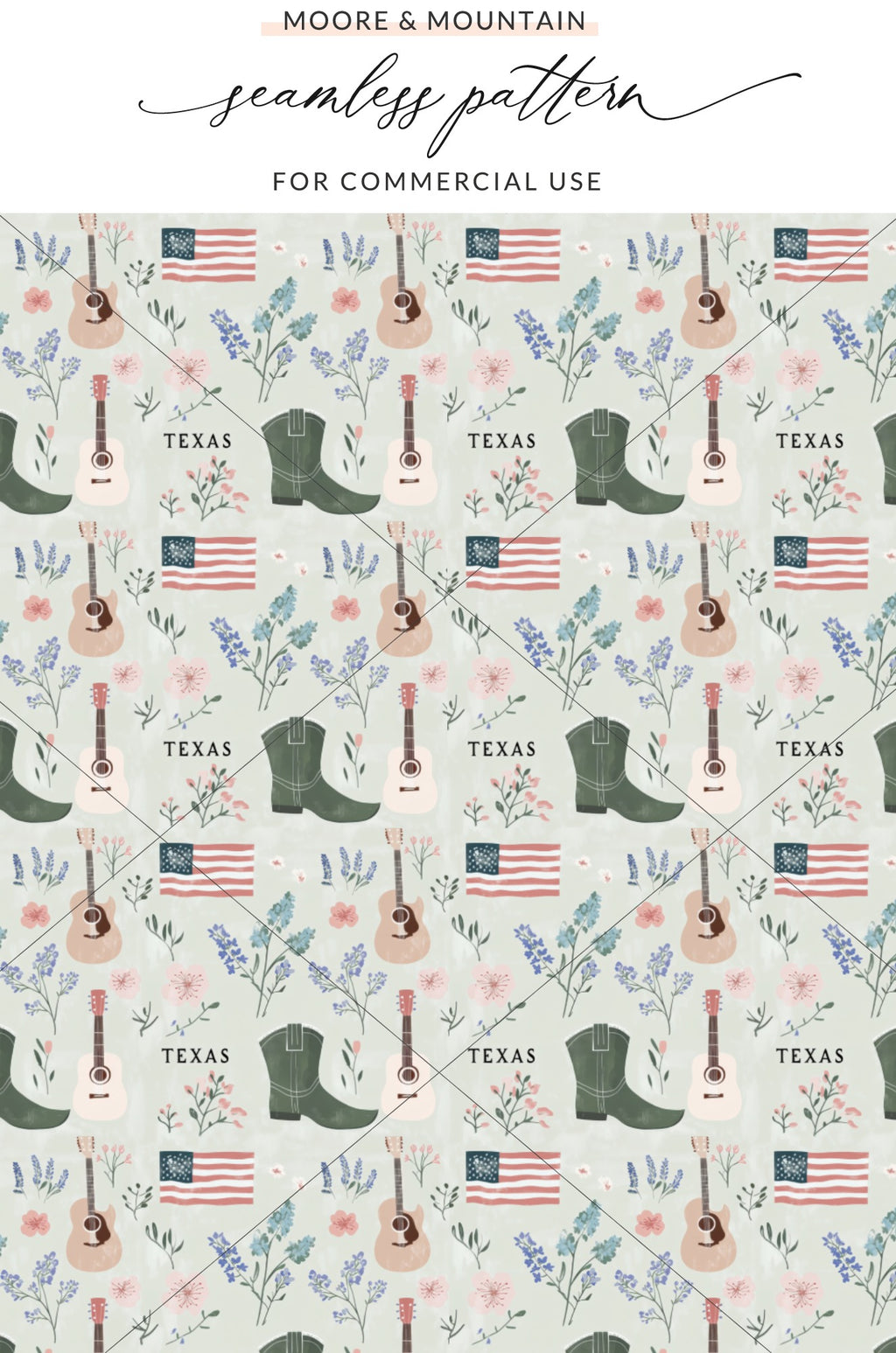 Texas Themed Seamless Pattern with Guitars and Boots