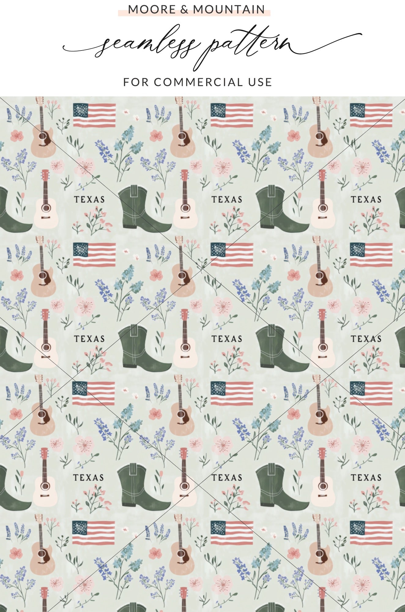 Texas Themed Seamless Pattern with Guitars and Boots