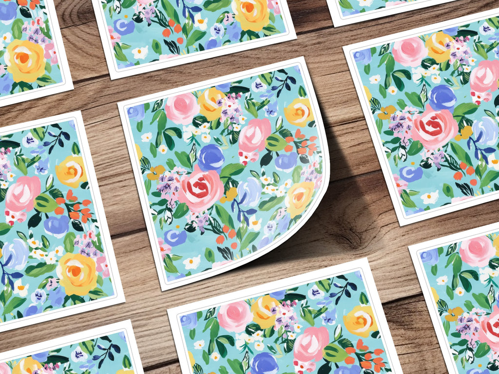 Blue Abstract Floral Seamless Pattern Digital Paper, Acrylic Spring Ditsy Flower Background, Fine Art Floral, Modern Gouache Painted Design