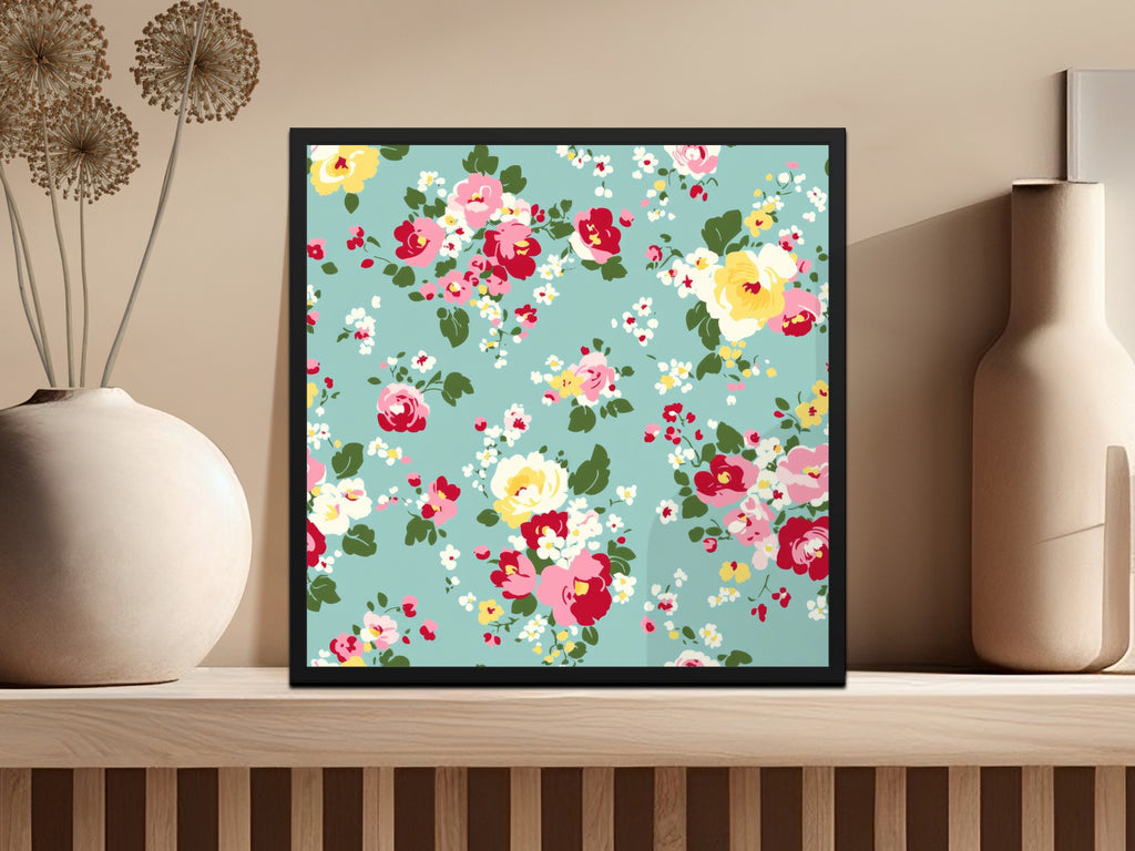 Floral Pattern Art Print with Colorful Flowers Decoration