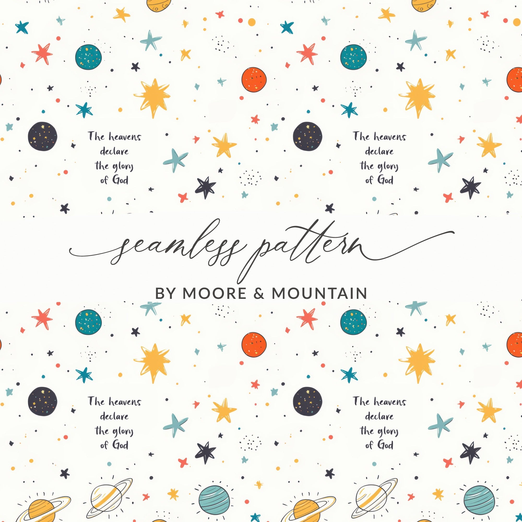 Colorful Star and Planet Themed Seamless Pattern Design