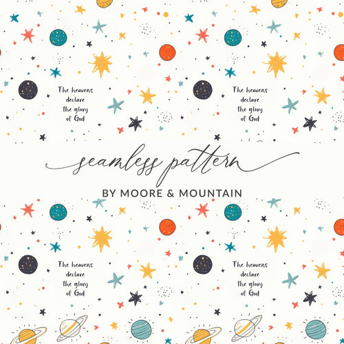 Colorful Star and Planet Themed Seamless Pattern Design