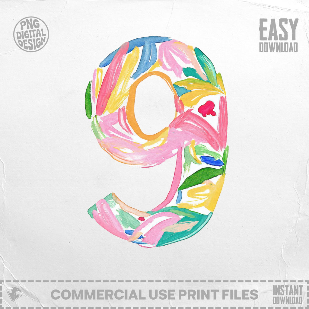 Painted number nine with colorful brush strokes, "Easy Download" text.
