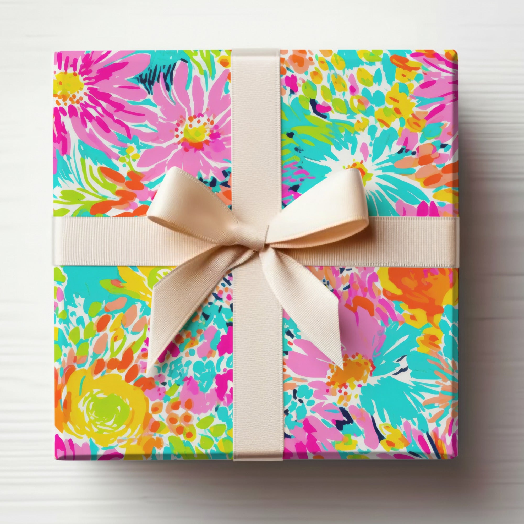 Vibrant Multicolor Floral Gift Box with Ribbon Bow