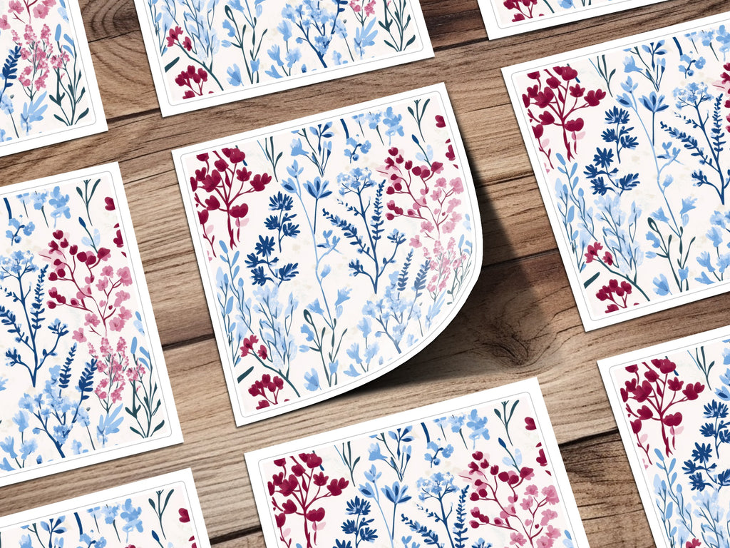 Colorful Hand-Drawn Floral Stickers for DIY Craft Projects