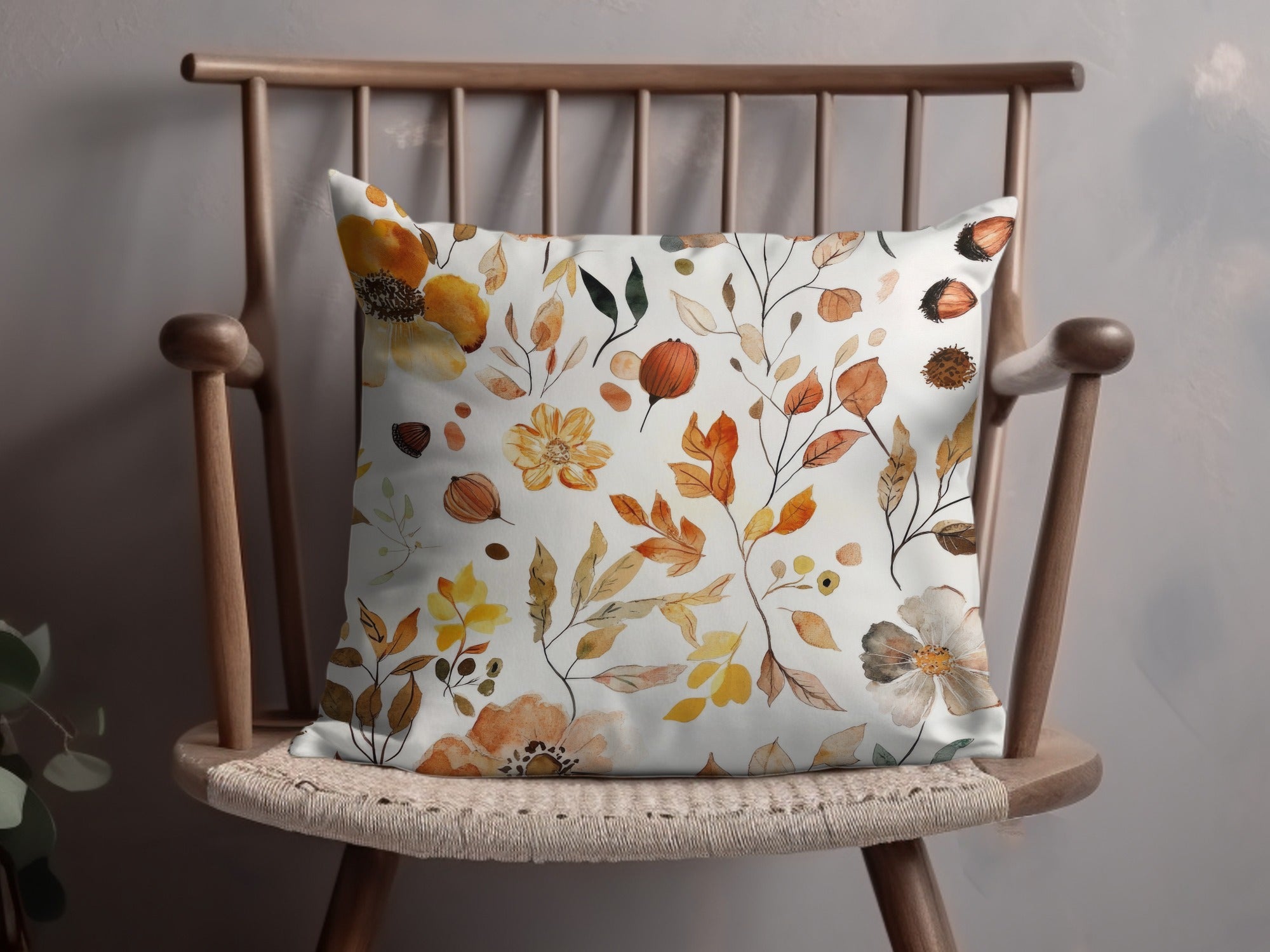 Autumn Leaves and Botanical Print Decorative Cushion