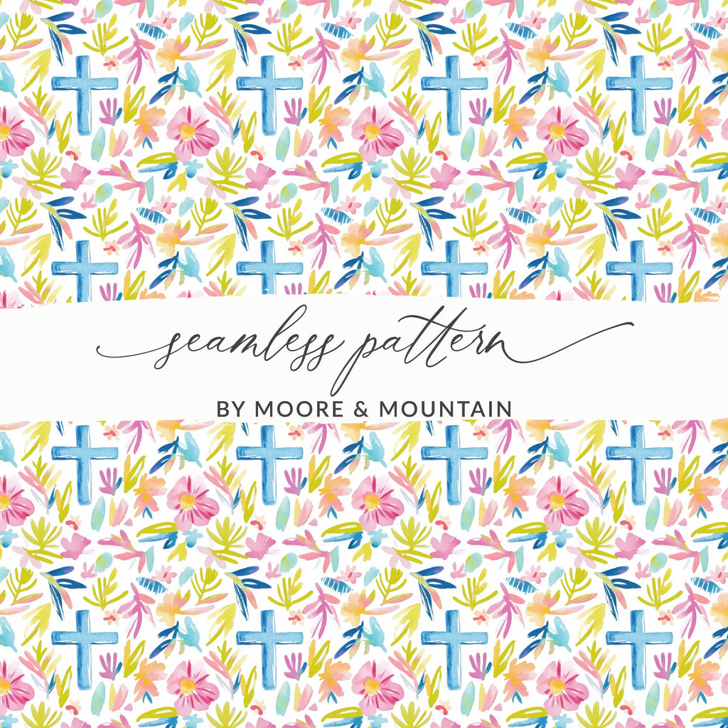 Watercolor Cross Flowers Seamless Pattern by Moore & Mountain