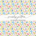 Watercolor Cross Flowers Seamless Pattern by Moore & Mountain