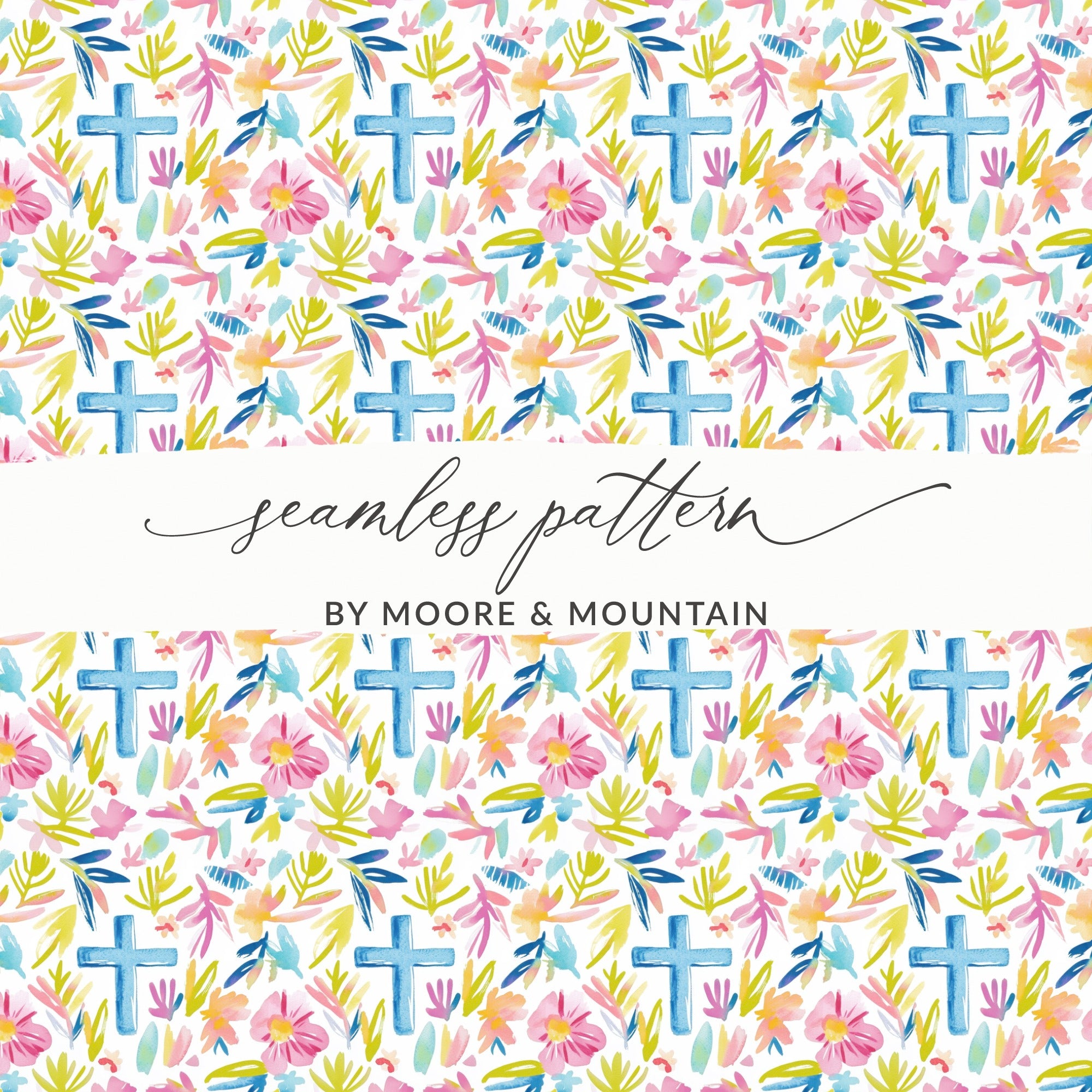 Watercolor Cross Flowers Seamless Pattern by Moore & Mountain