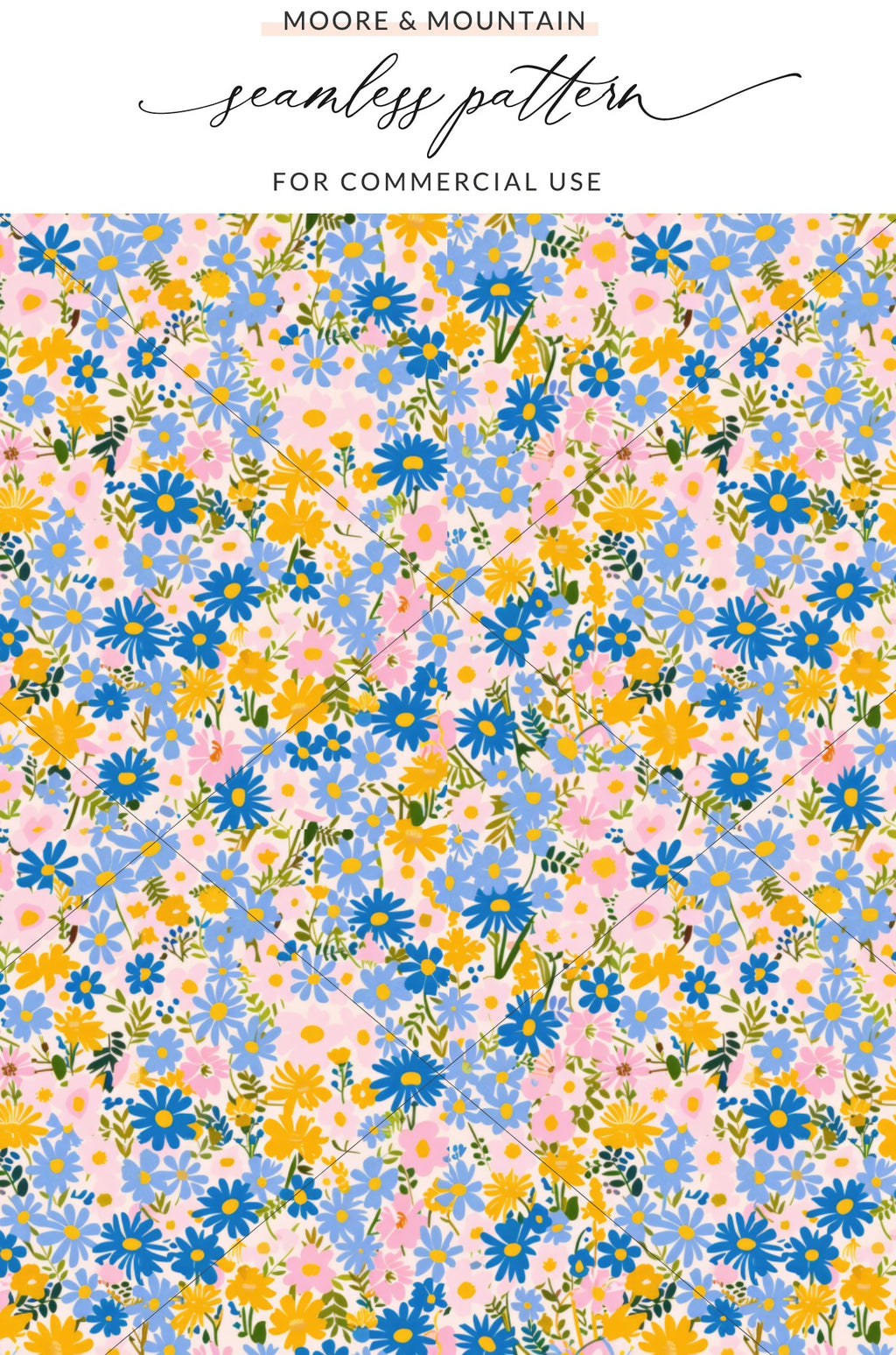 Floral Seamless Pattern Blue and Yellow Flowers Design