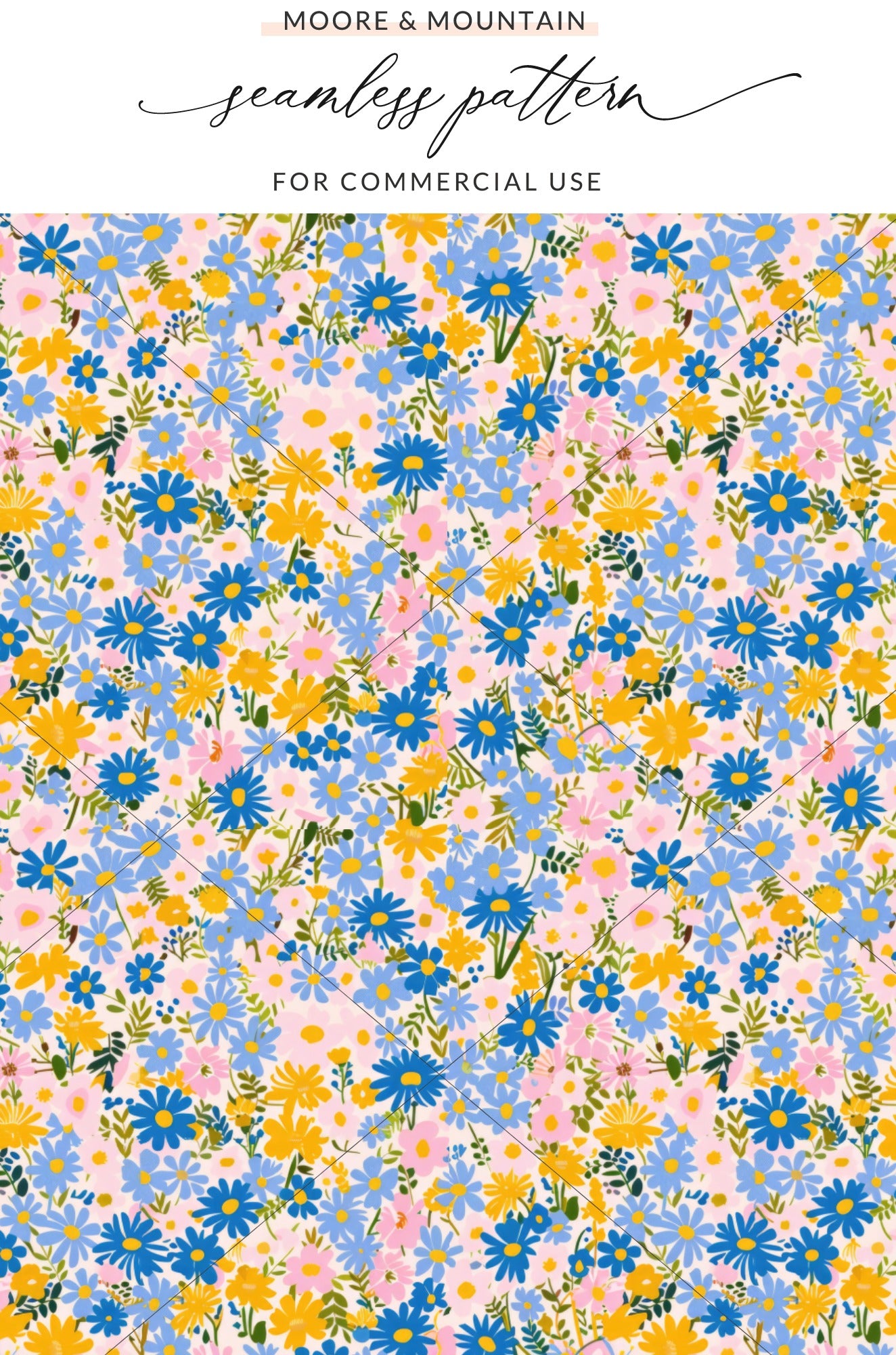 Floral Seamless Pattern Blue and Yellow Flowers Design