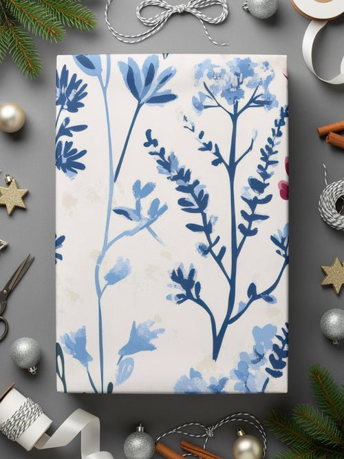 Elegant Blue Floral Wrapping Paper Christmas Product