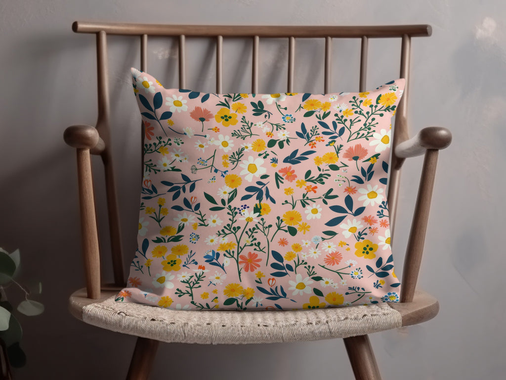 Floral Pattern Pillow with Bright Blossoms Design Pillow