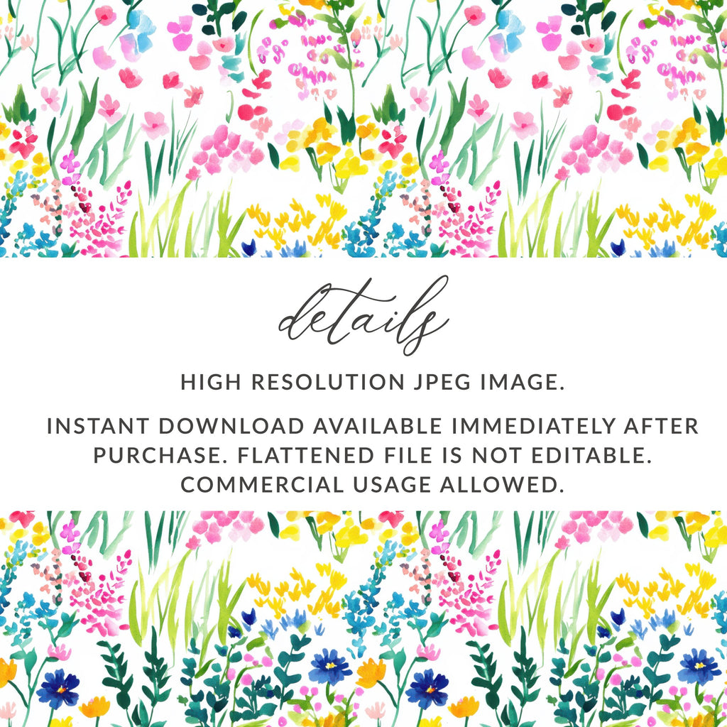 Watercolor floral pattern with text about download and usage.