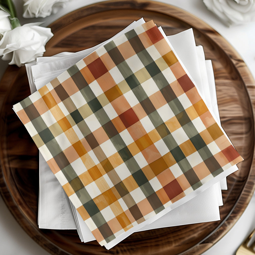 Autumn Plaid Checkered Design Napkin Set for Home Decor